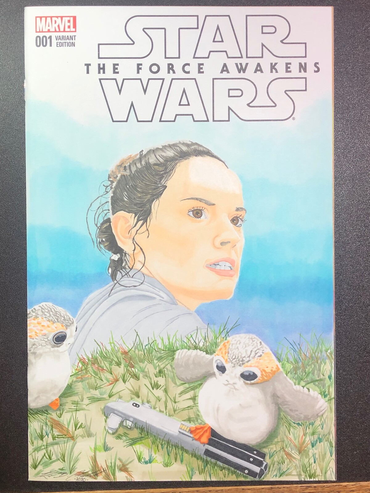 Comic cover art commission - Rey and Porgs