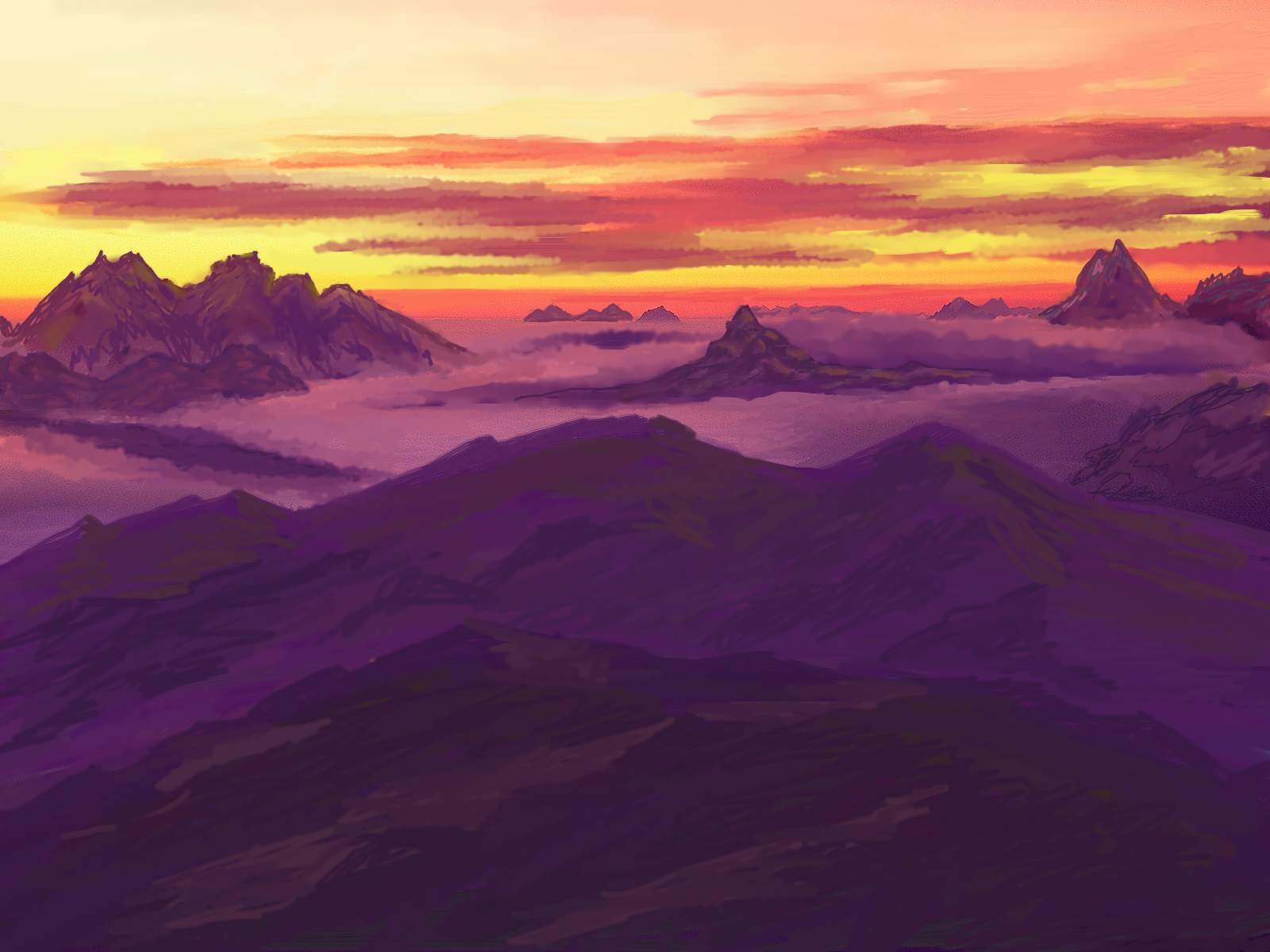 Artstation Beautiful Sunrise Over Cloudy Mountains Krrro