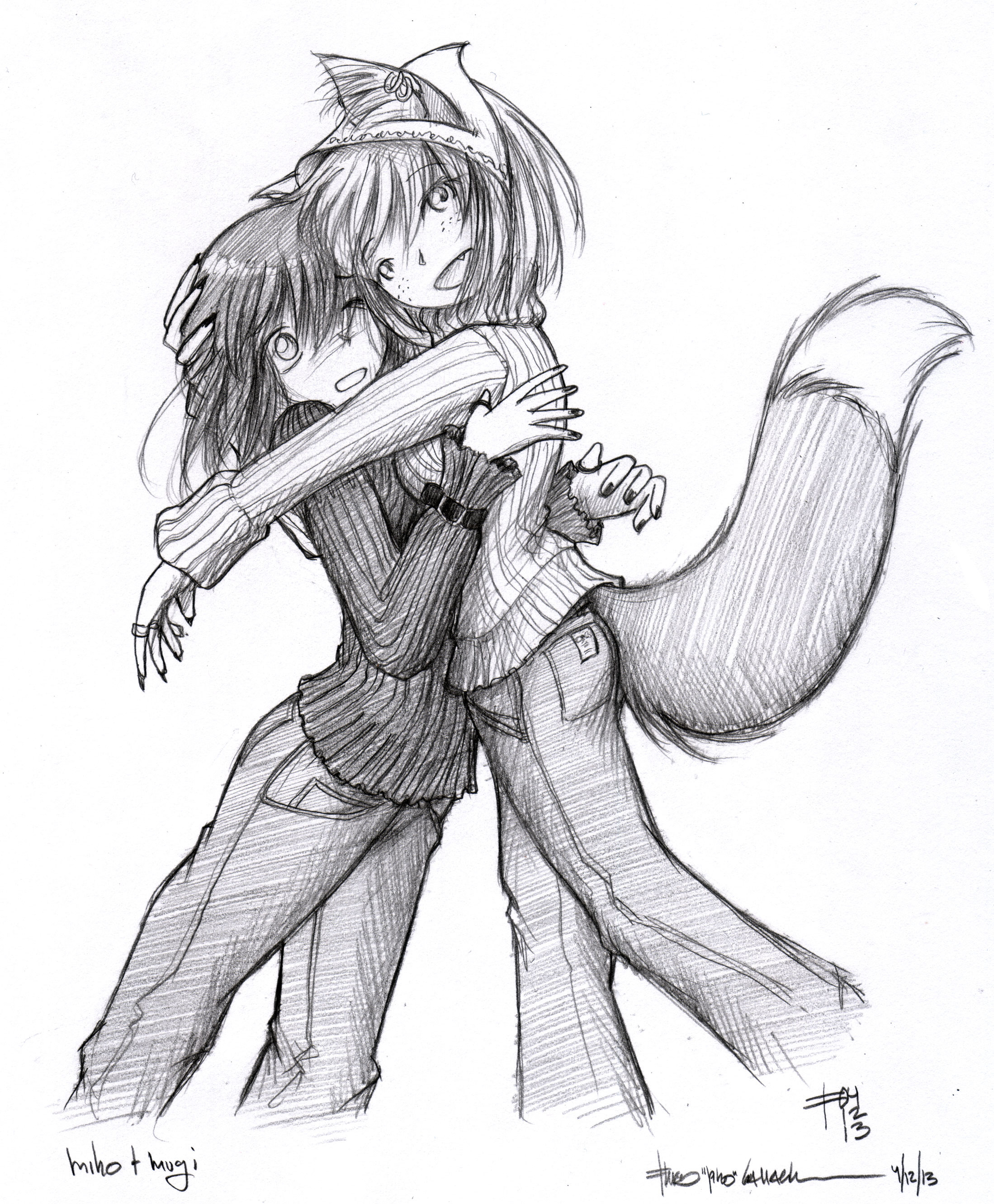 anime wolf boy and girl drawing