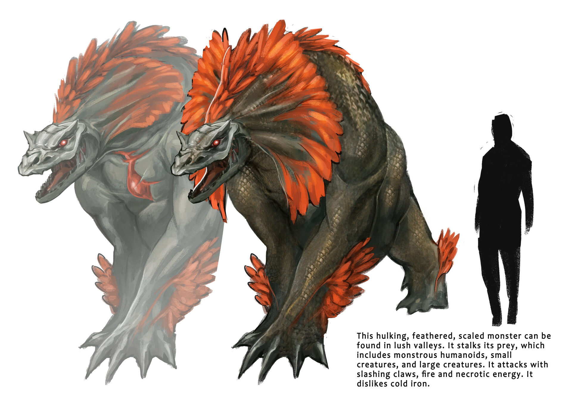 ArtStation Lion Lizard but it has Feathers and it breathes fire.
