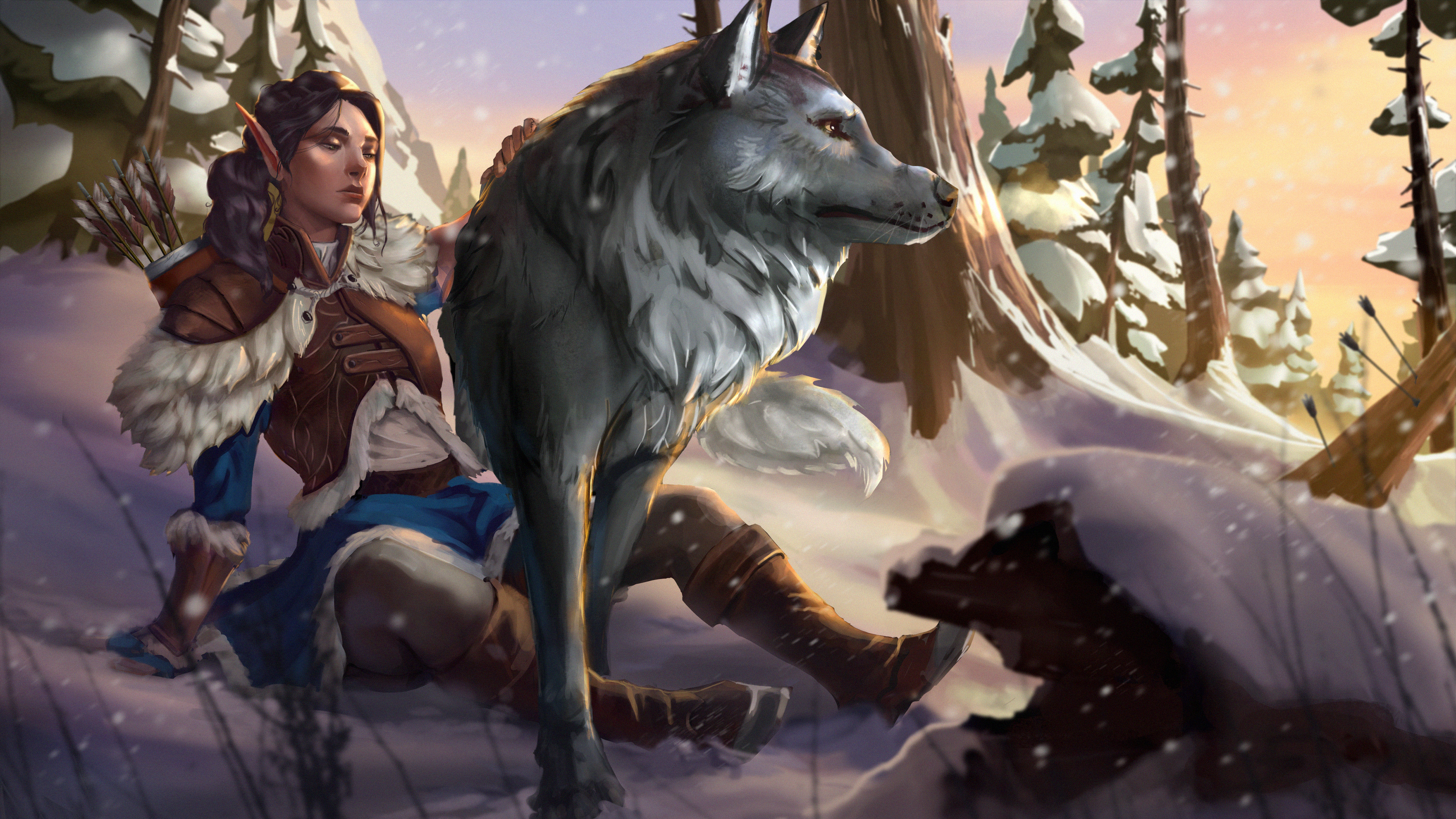 Huntress with a wolf