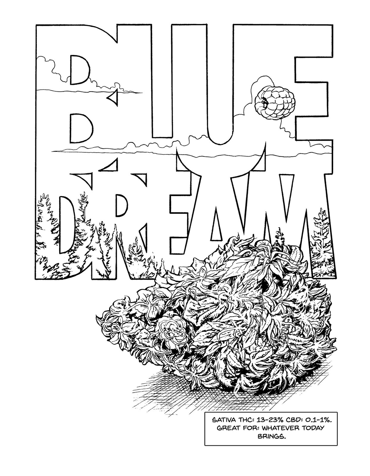 Pages from an in house coloring book commissioned by Aurora Cannabis, a medical and recreational legal grower in Canada.