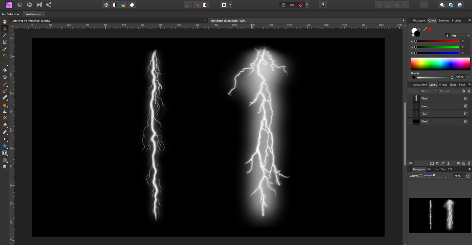 Two lightning bolts painted with my old Wacom tablet