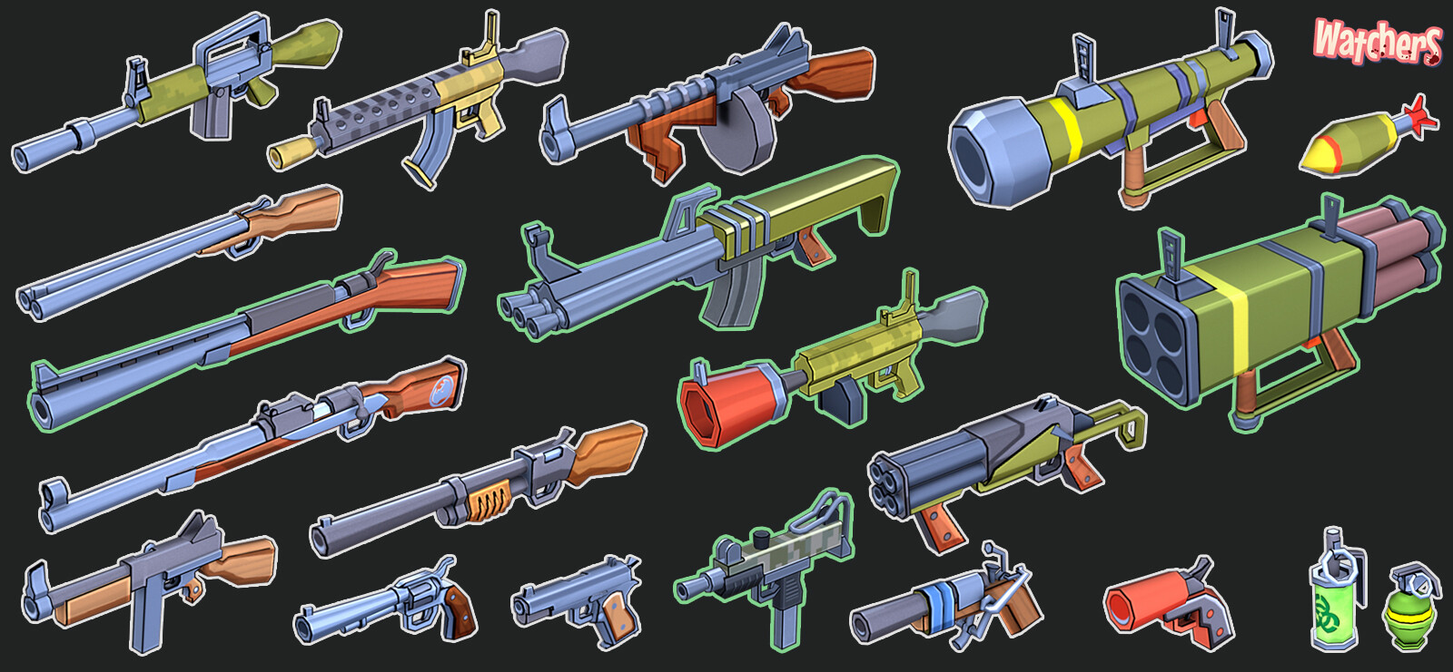 My 3d full cycle and few guns I textured (green highlight)