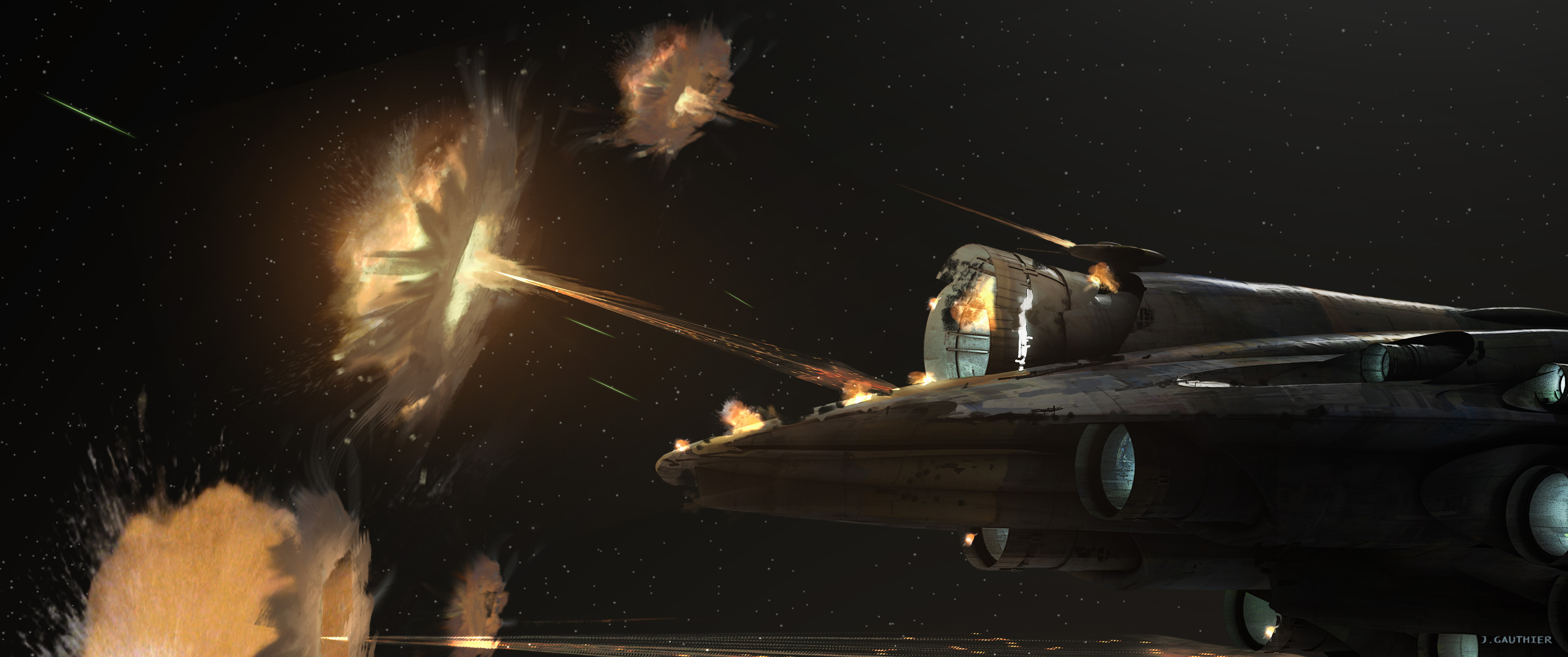 One of the many exploration sketches we did to figure out how the force shield would look during the attack