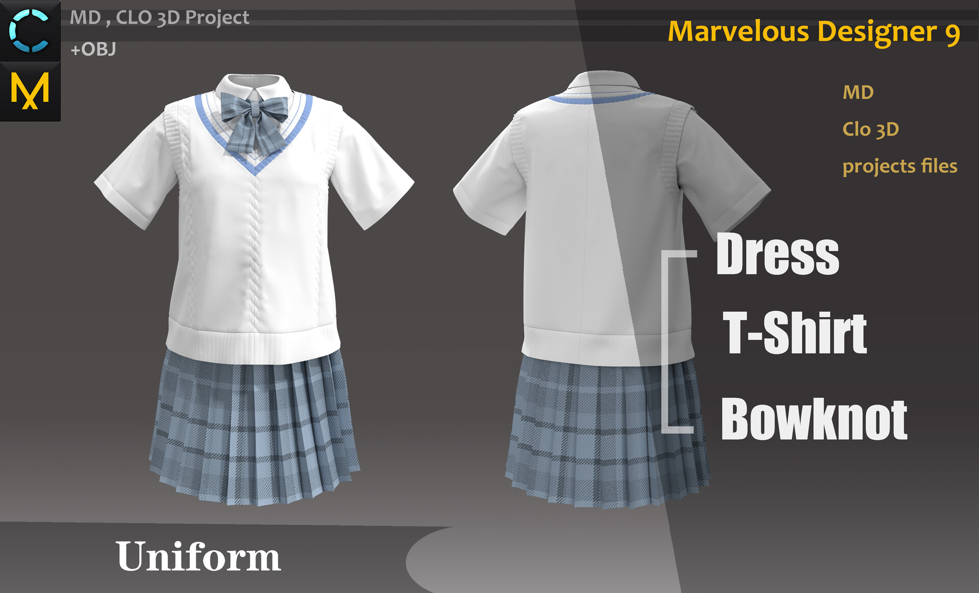ArtStation Japanese School Uniform_Marvelous designer School uniform