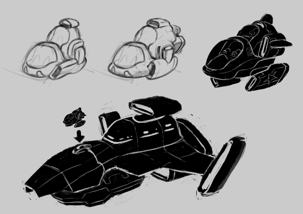 Early designs for the dual shuttle joining the mothership in orbit.