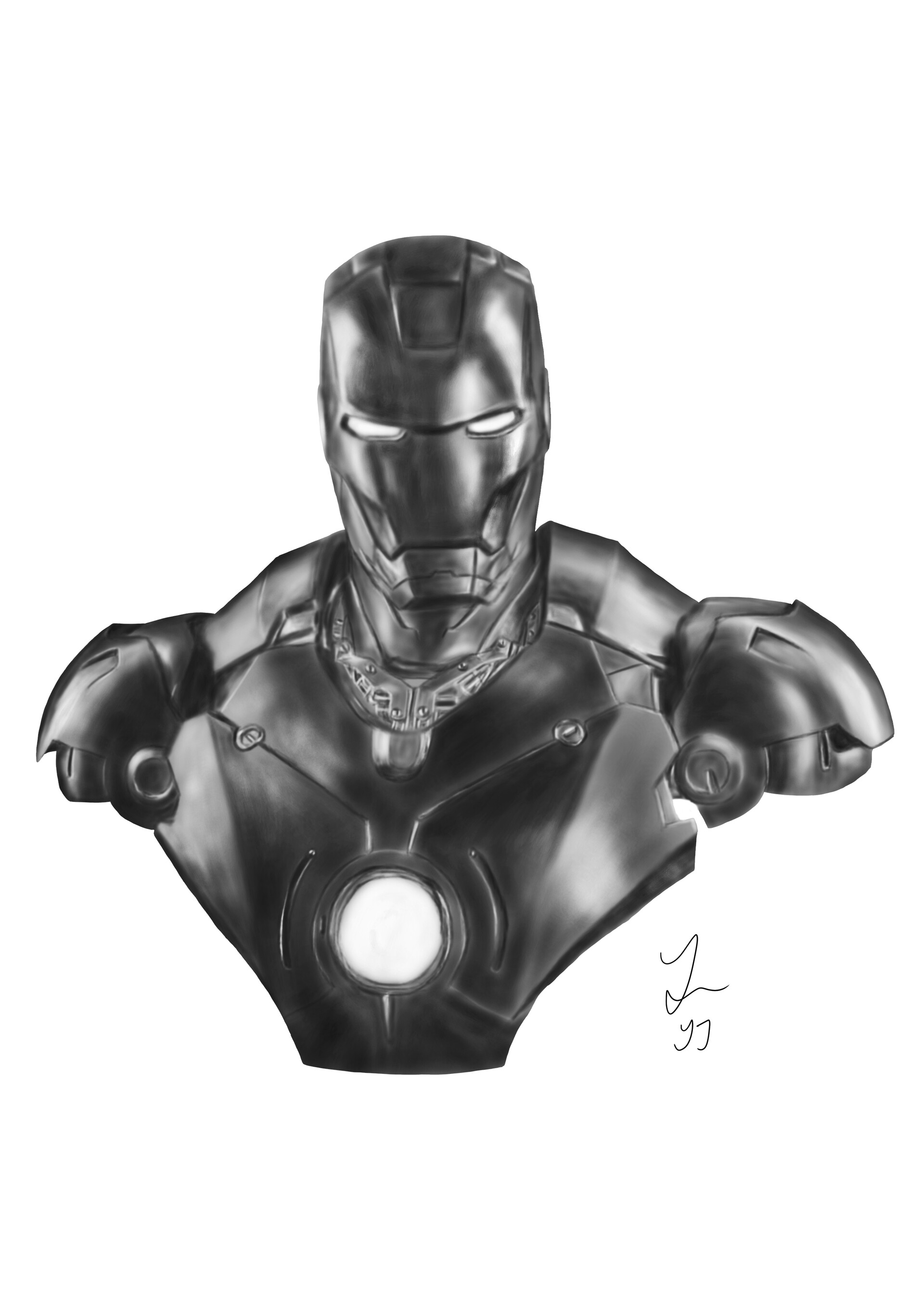 black and white iron man suit