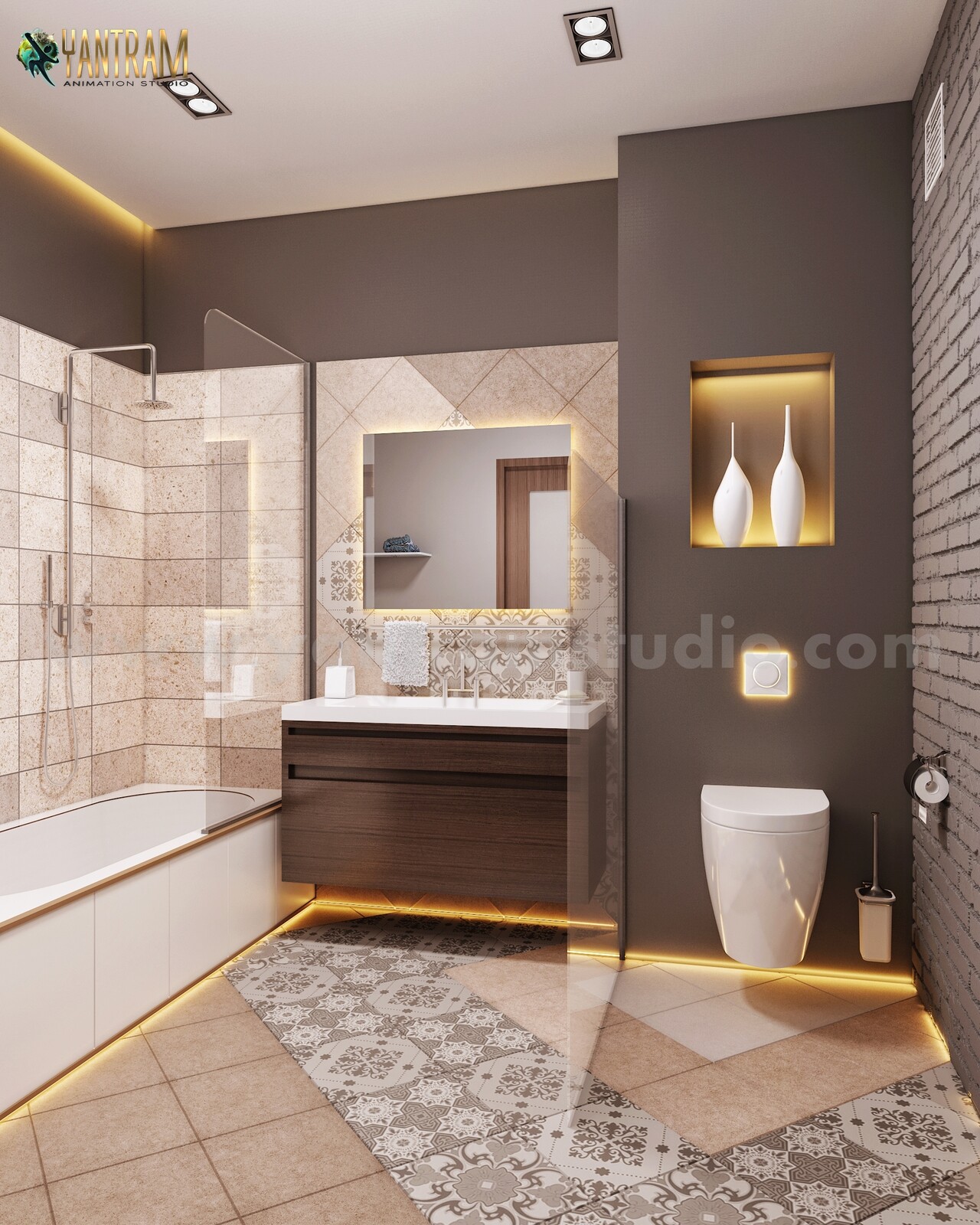 Artstation Contemporary Bathroom Decor Style Interior Design For Home By Architectural Studio Qatar Doha Yantram Architectural Design Studio