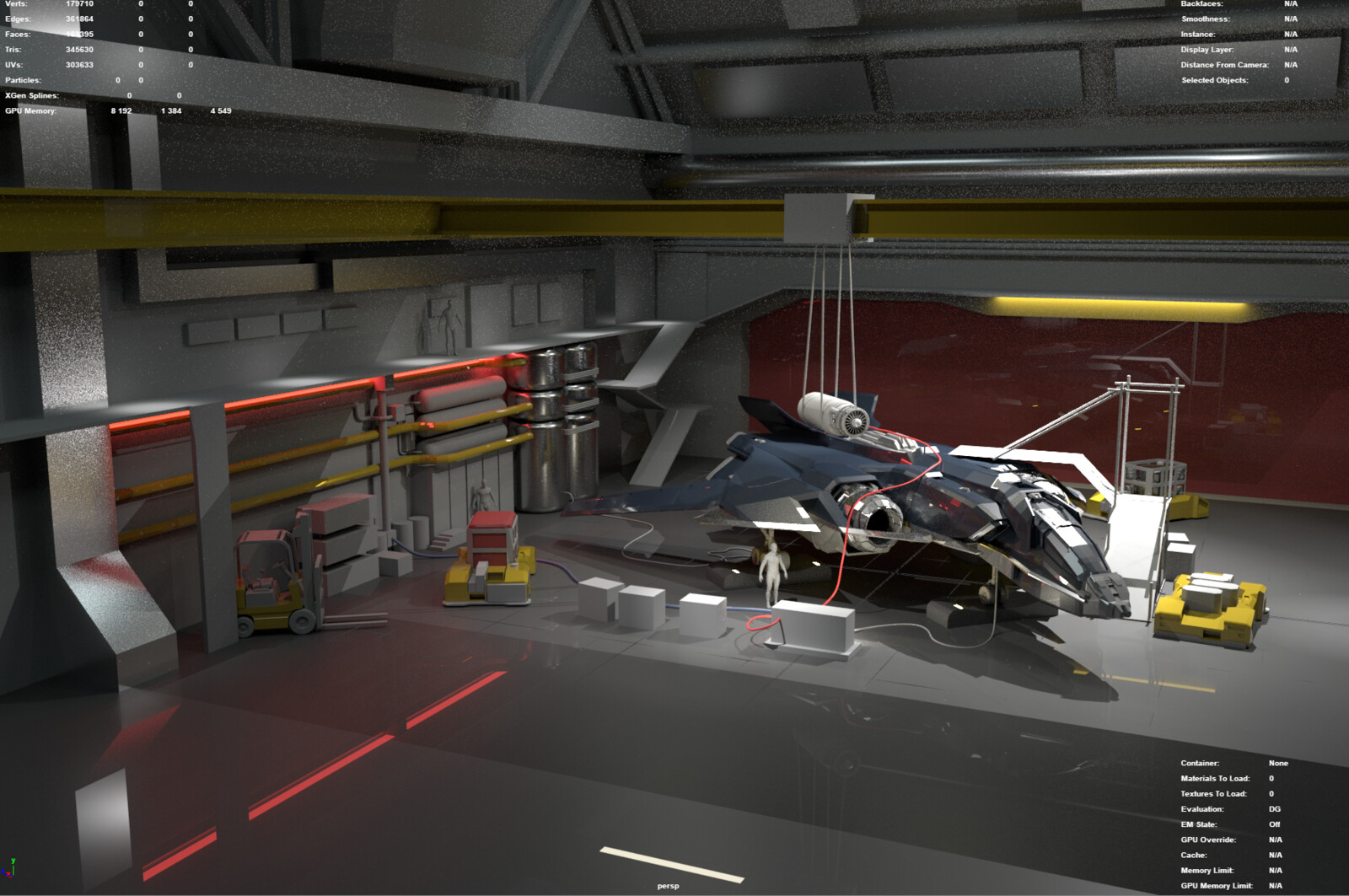 Concept Render. This is the planned general layout of the hangar. This will build later in the modular Sci-Fi style that I am currently working on.