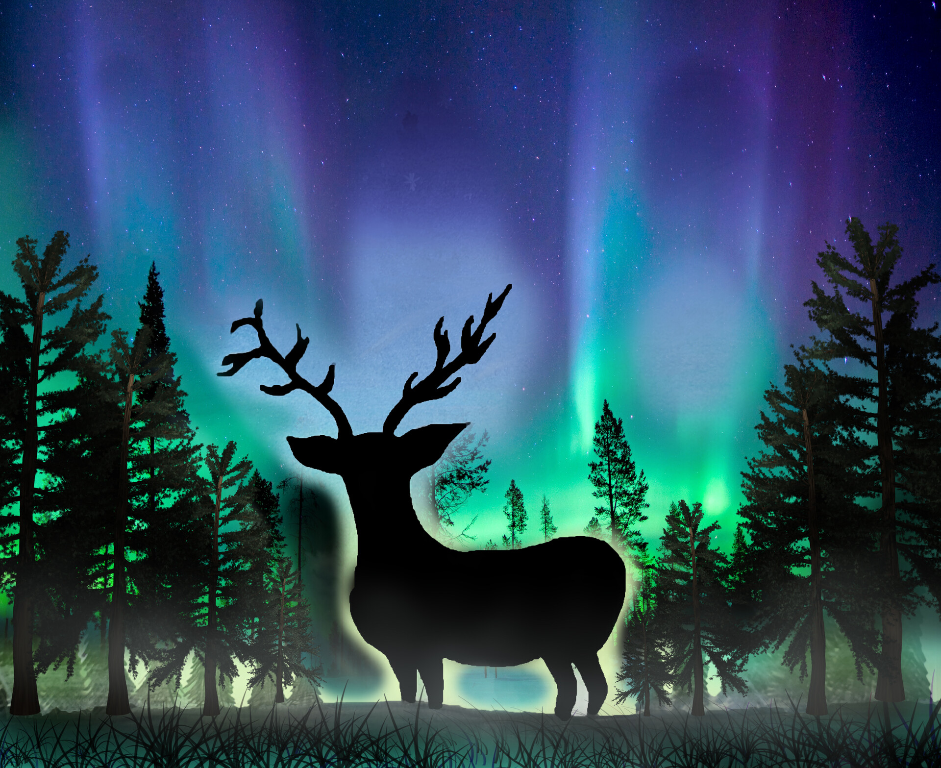 Digital illustration of an arctic landscape with glowing Northern lights. Aurora  borealis shining in the sky. Generative Ai 22850431 Stock Photo at Vecteezy