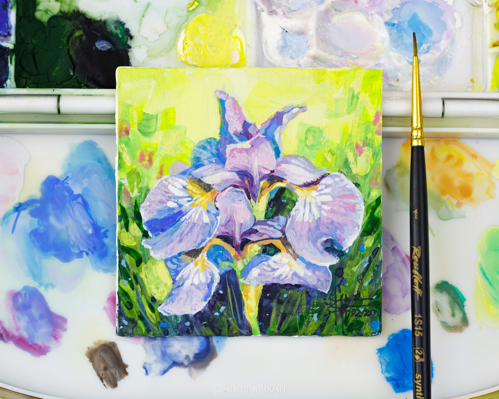 Artstation Iris Flower Gouache Miniature Painting Anna Ivanova