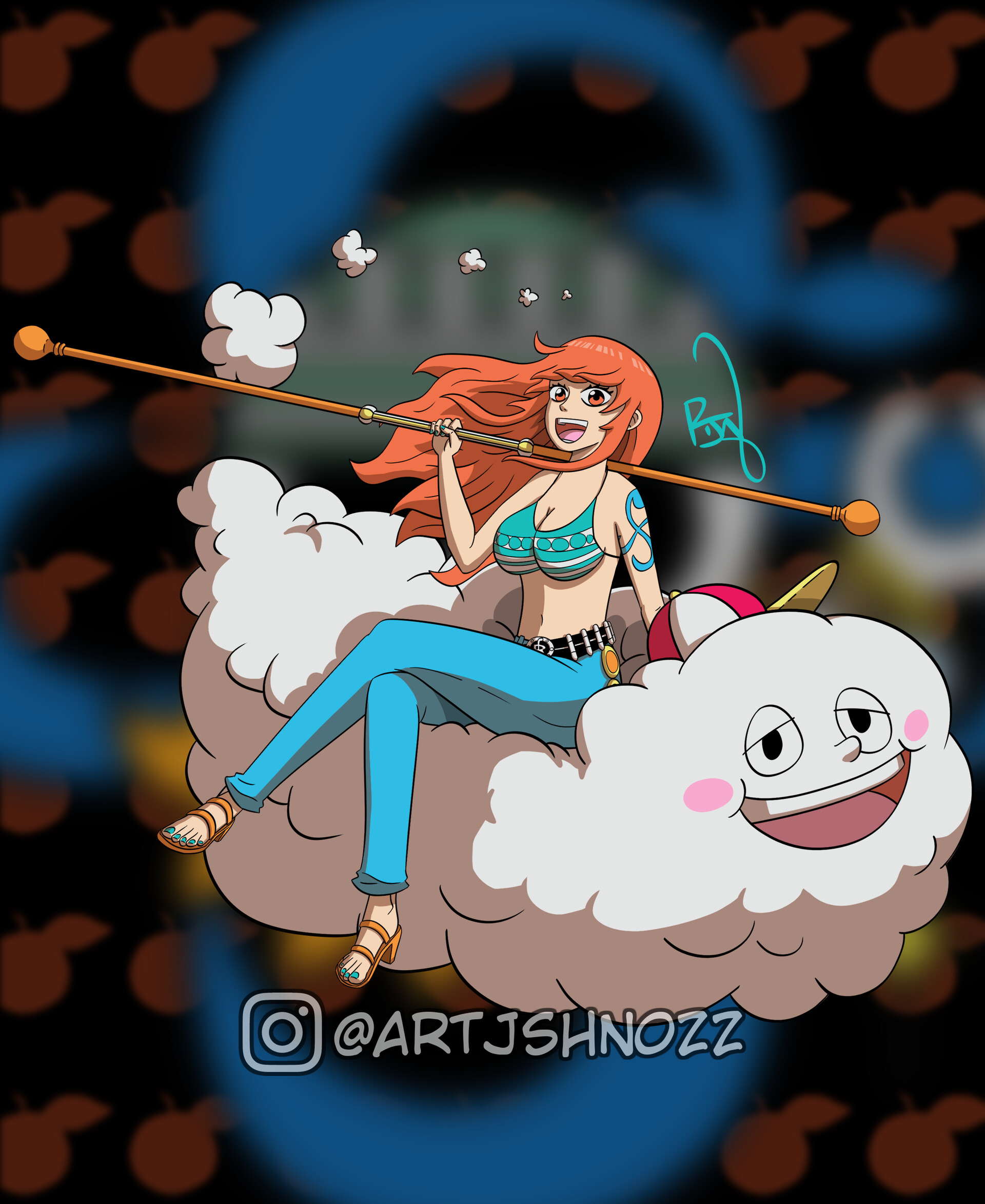 Download Nami One Piece With Zeus And Merry Wallpaper