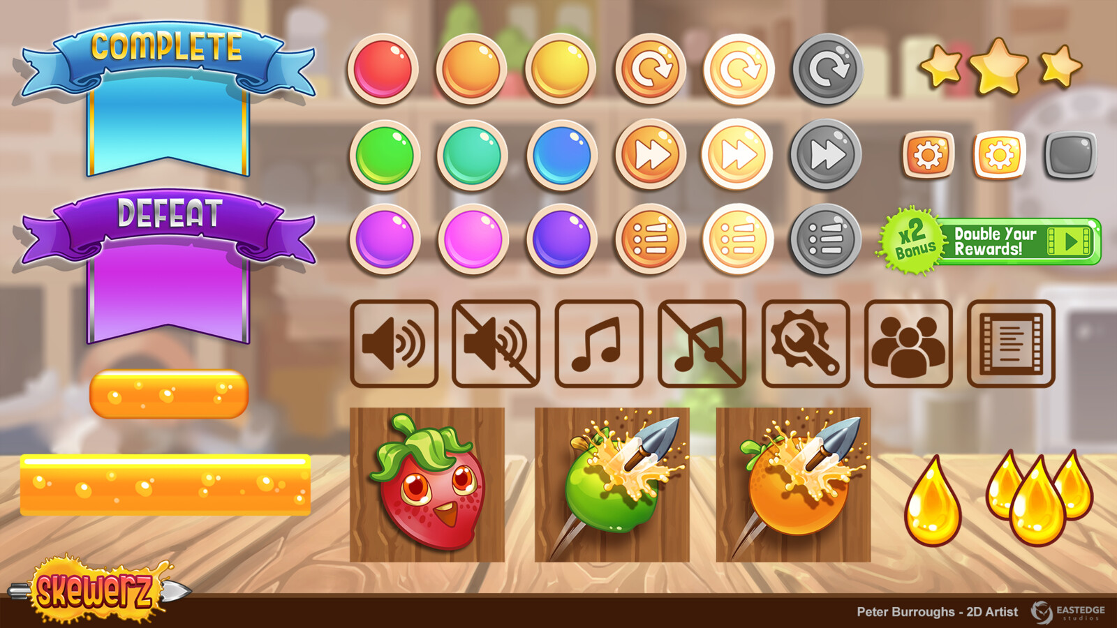 Several buttons and icons used throughout the various menus