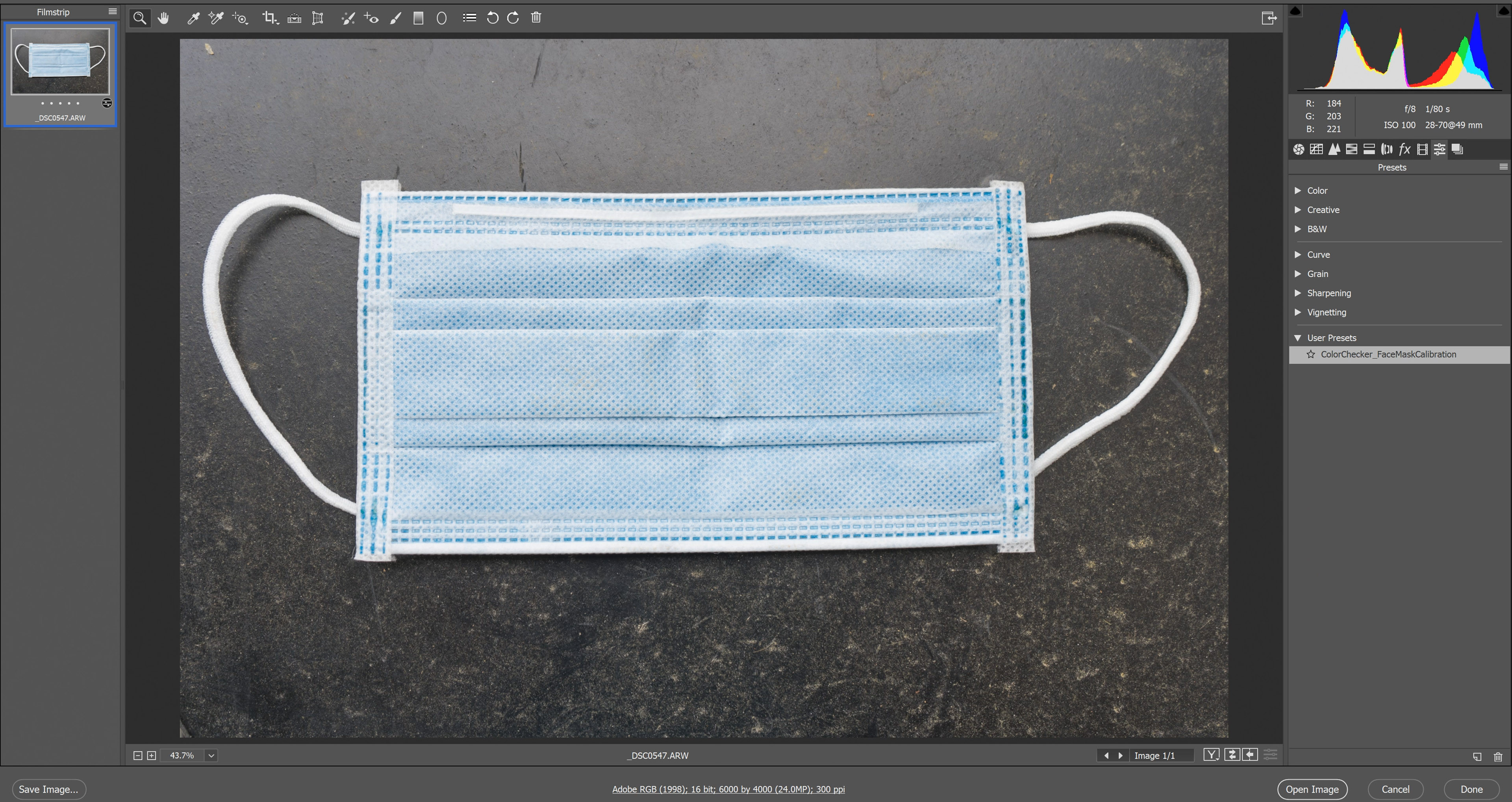Color Calibrated face mask.