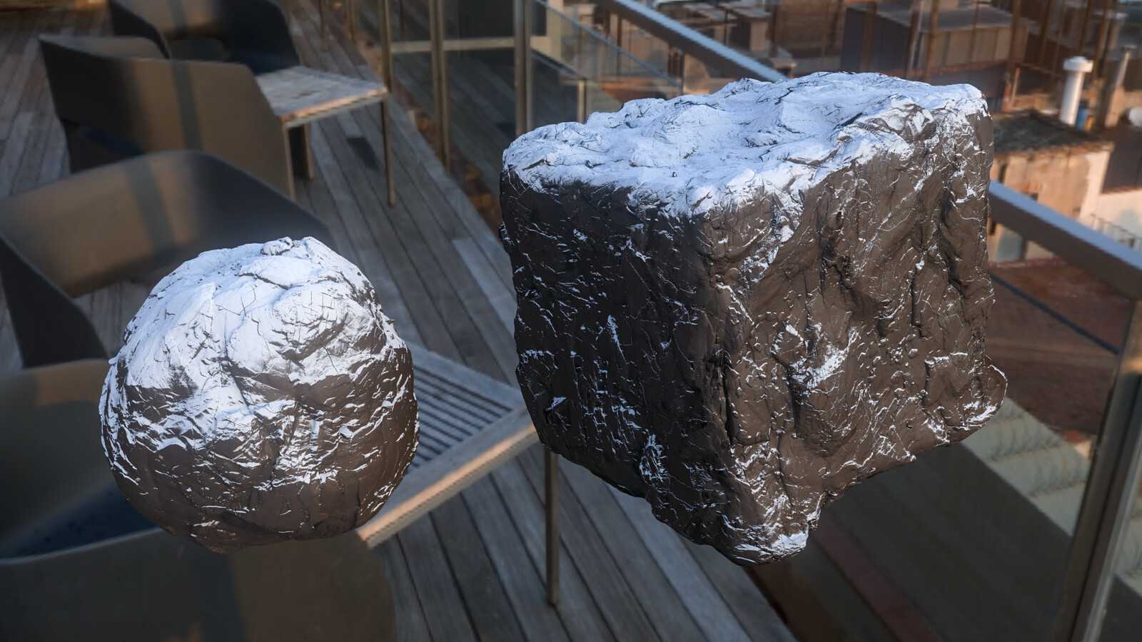 triplanar rock displacement with procedural snow mask