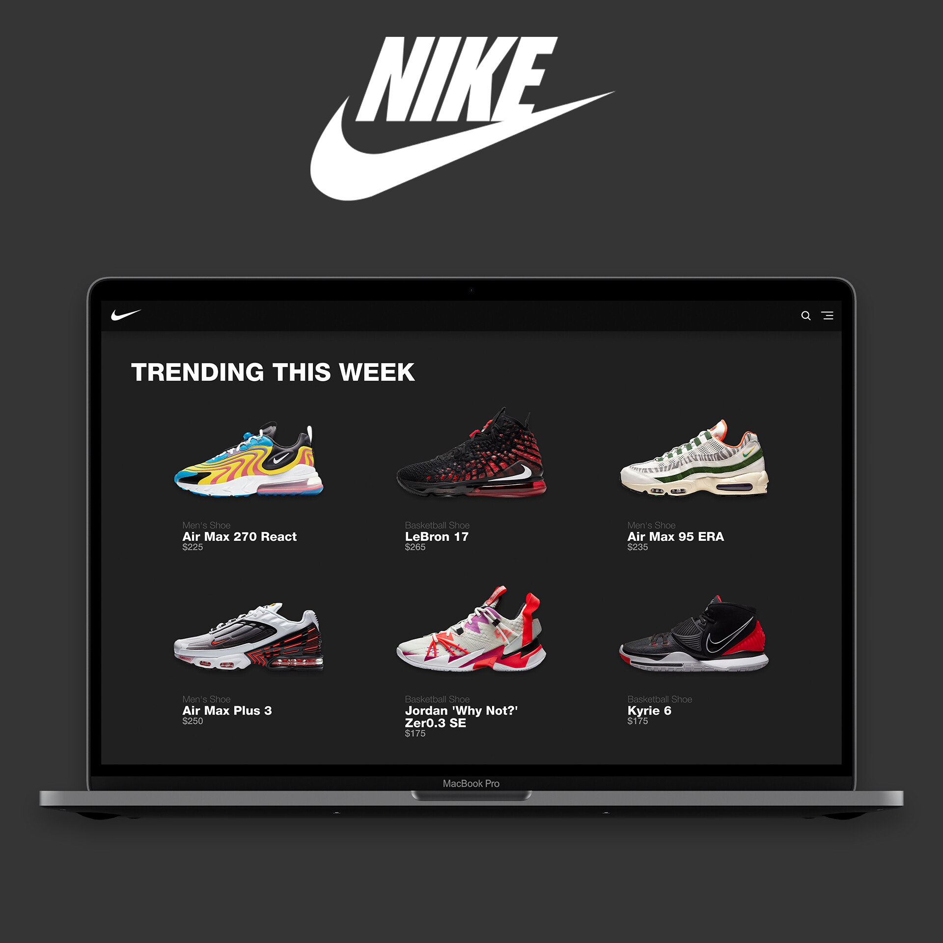 Parámetros Elevado lino ArtStation - Nike Sneaker Shop Website Design