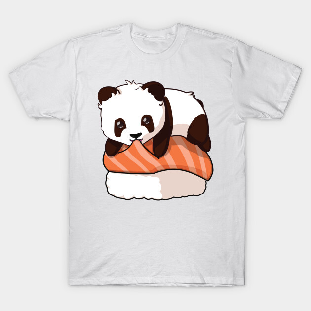 You can find the prints on teepublic.
https://www.teepublic.com/t-shirt/9248330-panda-salmon-sushi?store_id=125261