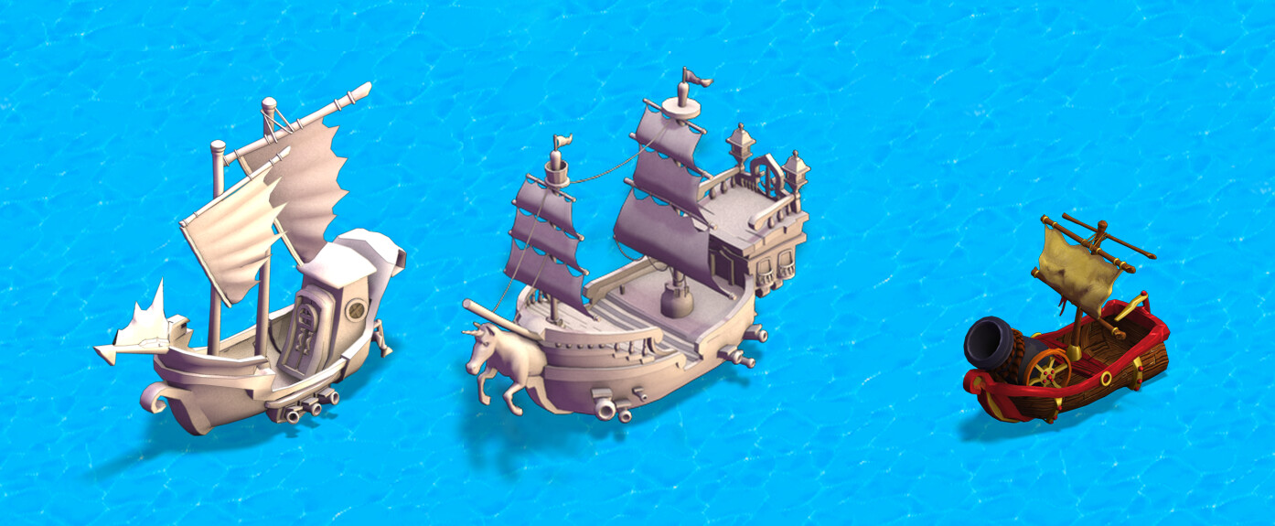 Pirate ships modeled and textured for Pirateville