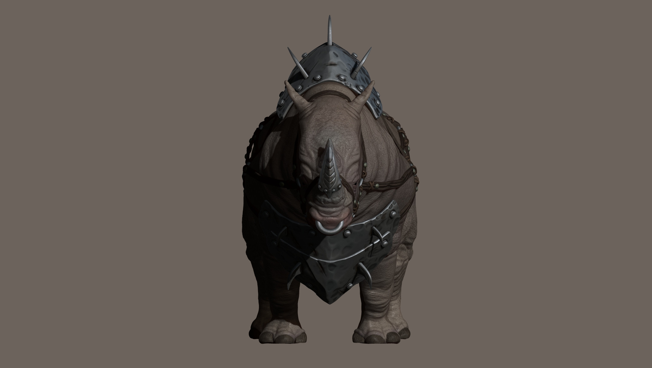 Front view of the High poly model with optional armor.