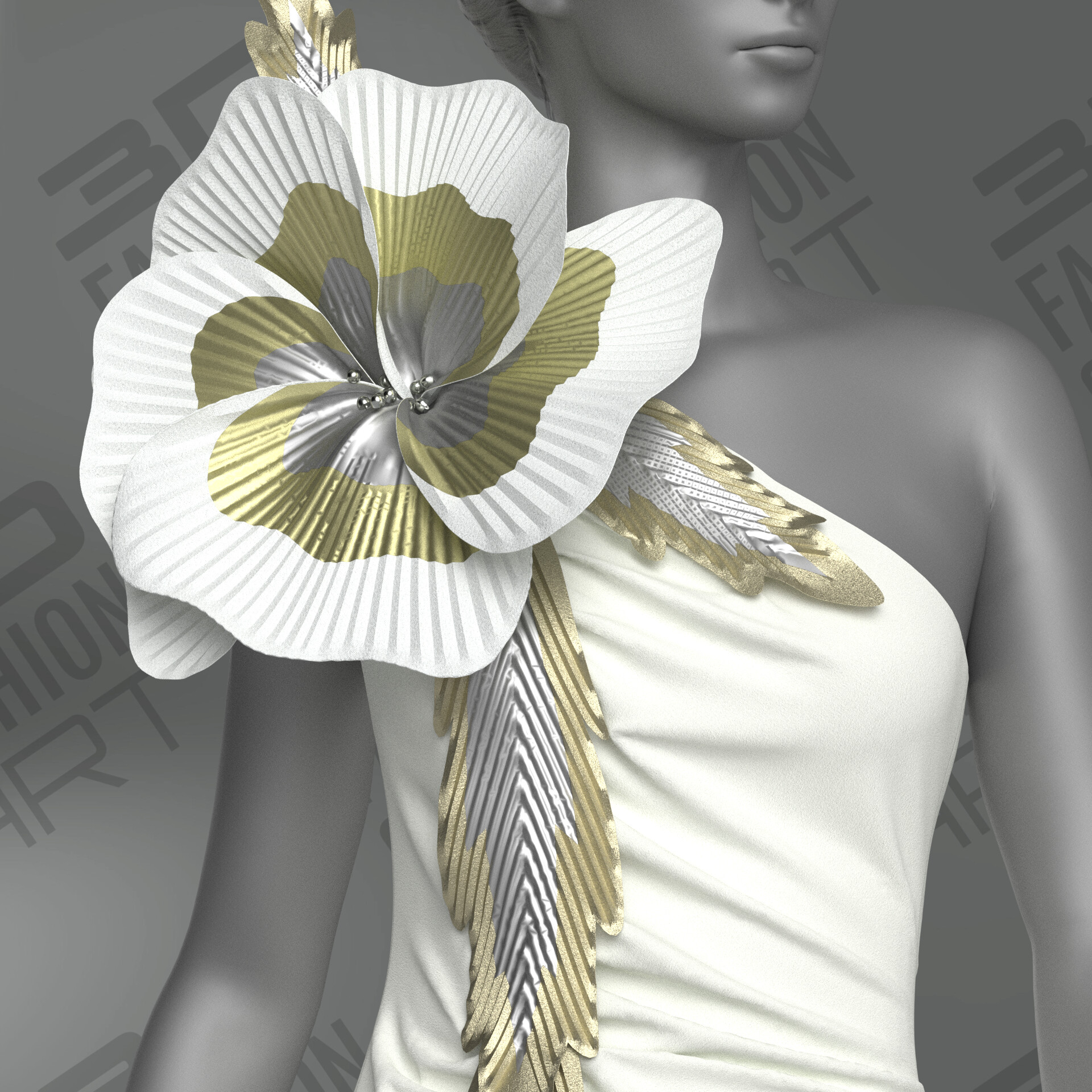 ArtStation The iconic white flower dress created in CLO3D
