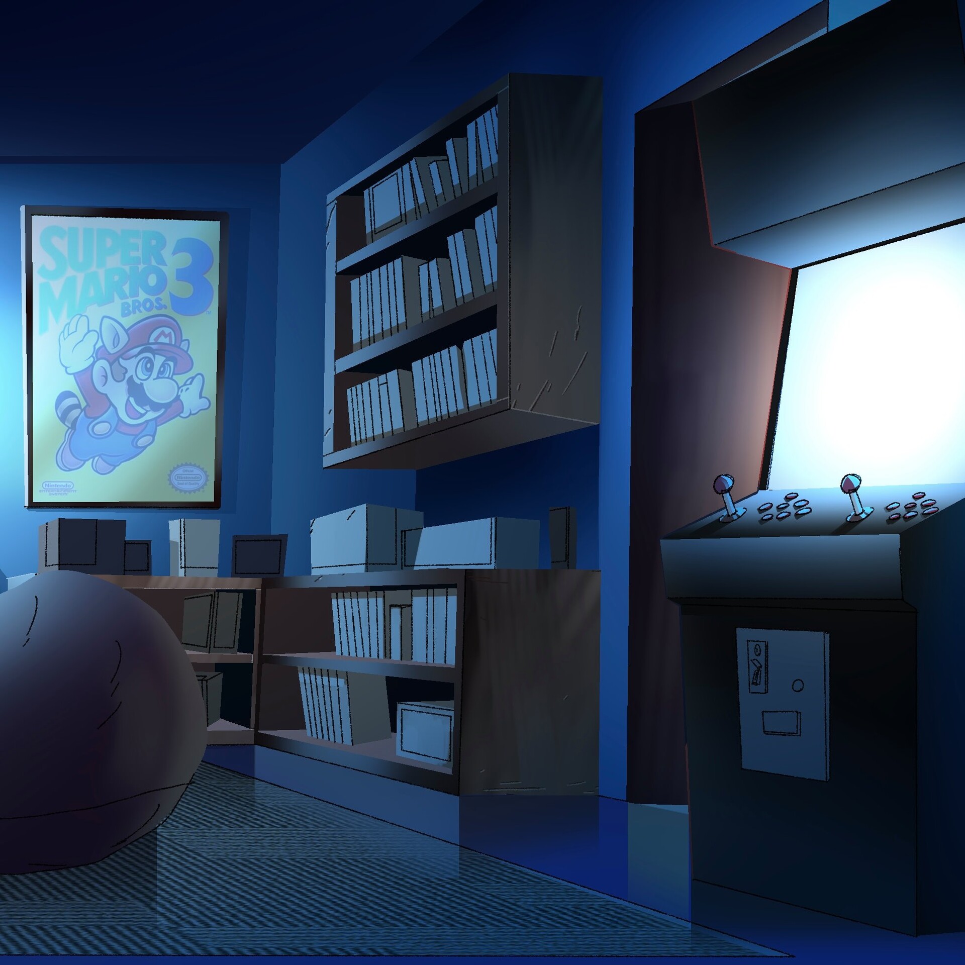 ArtStation - gamer room cartoon background