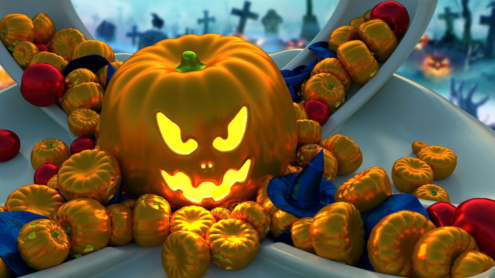 Bouncing Soft Pumpkins Skulls and so on - Halloween Time [v4] - Houdini Soft Body Simulation