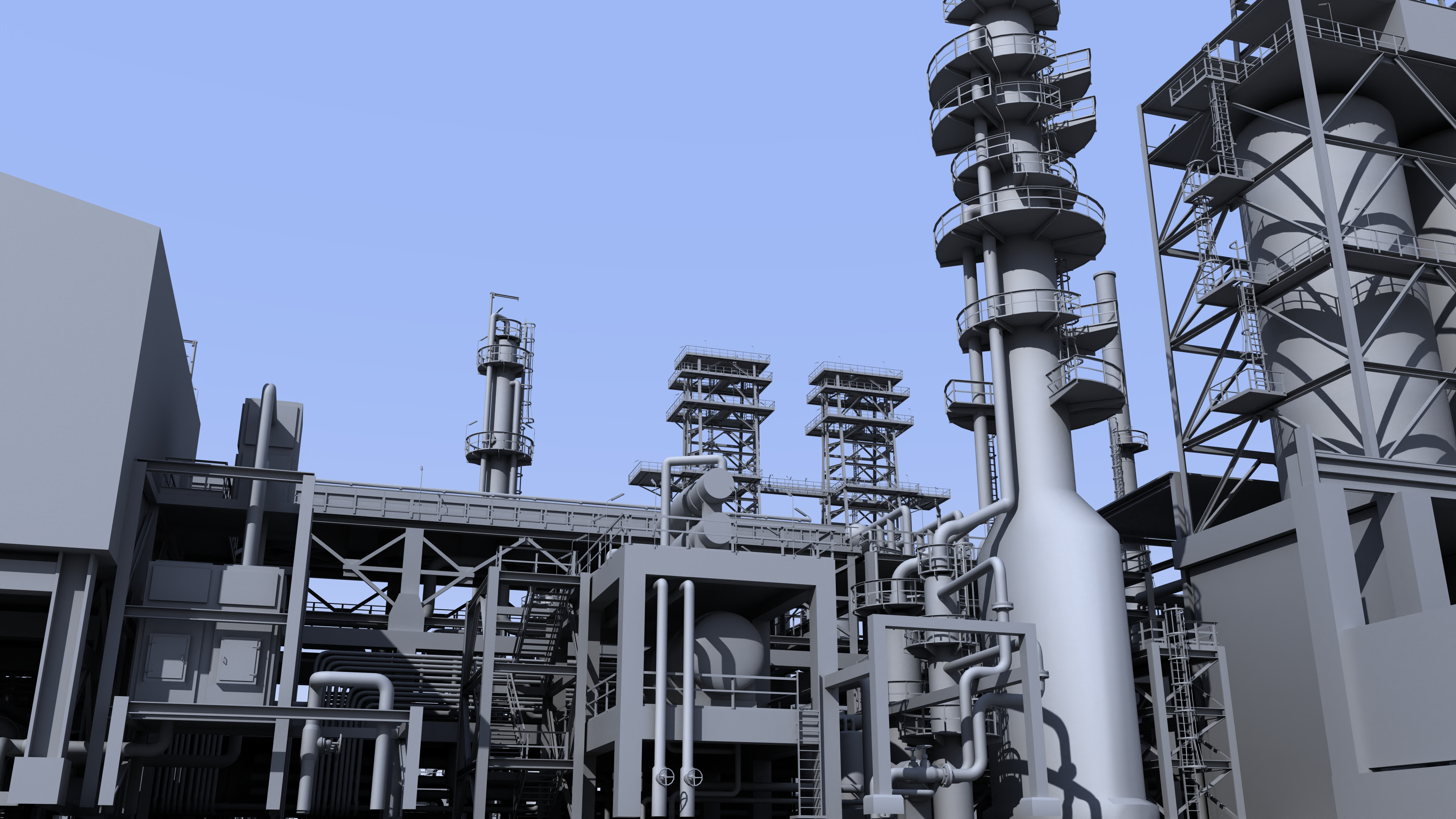 Coker unit section of oil refinery.
