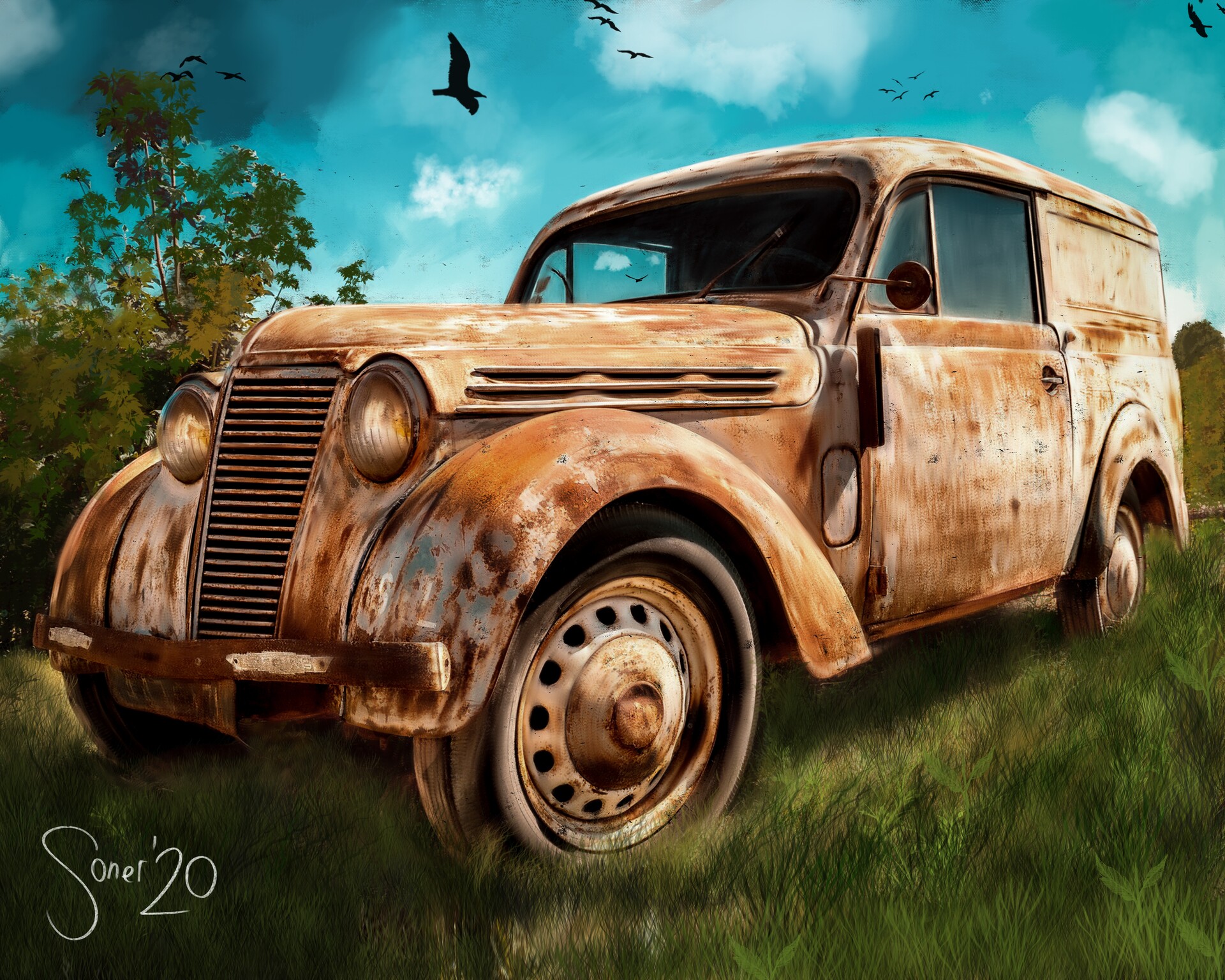 soner can car digital painting