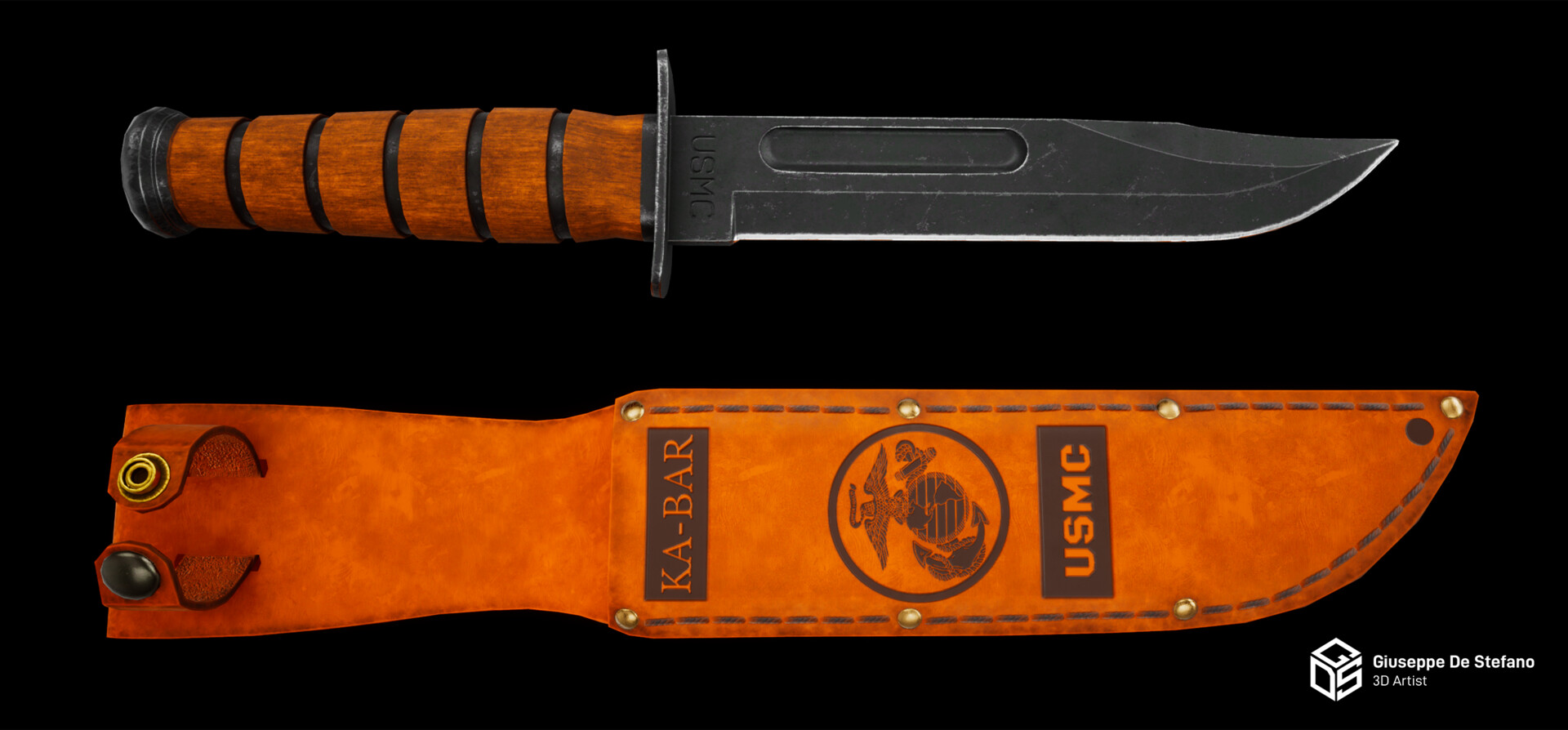 ArtStation KaBar USMC Knife + Case