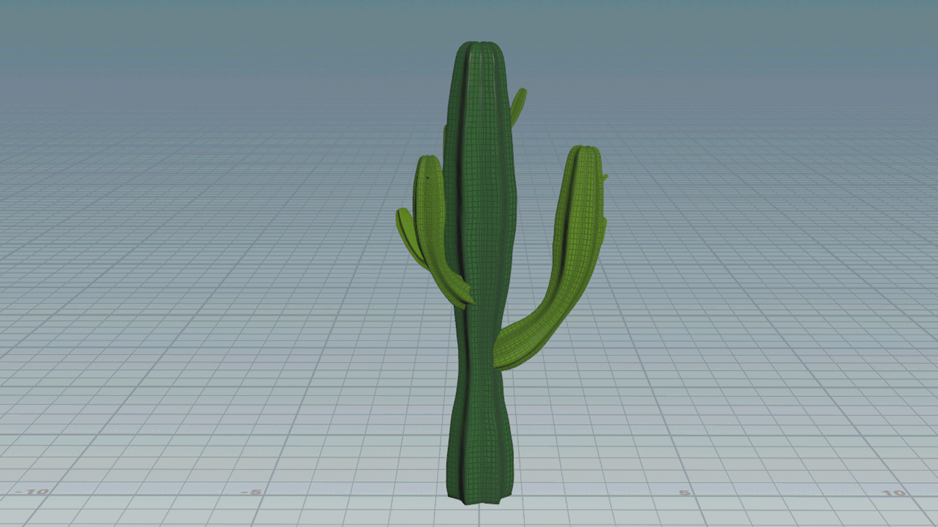 The blockout is converted into a VDB and the fringe points extracted to copy the cacti pits onto. It is then fractured and the pits are blasted away followed by a conversion and remesh back to polygons. A poly reduce is applied and UVs are transferred.