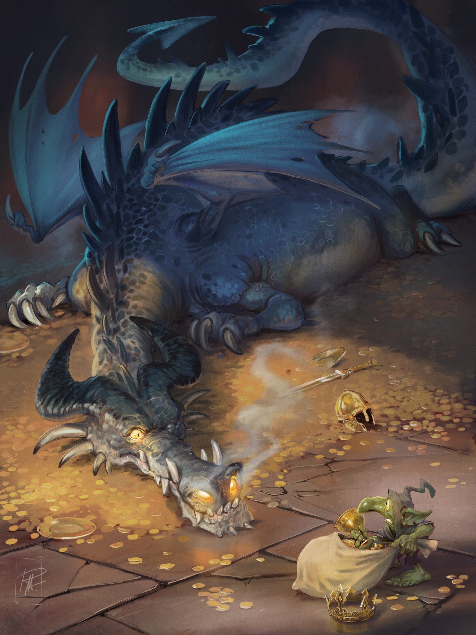 green dragon sleeping in a swamp, fantasy, dnd, art by, Stable Diffusion