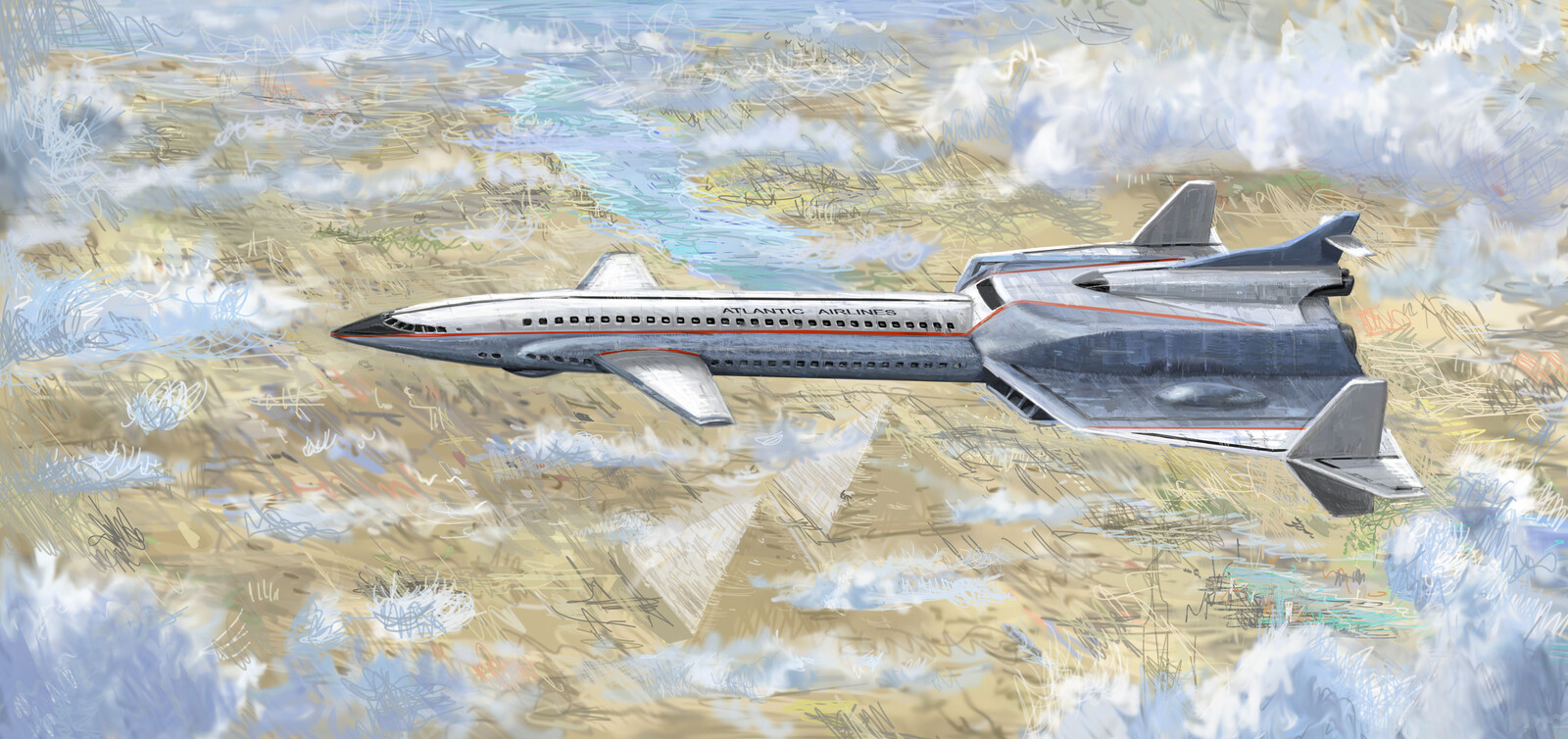 SKYTHRUST
The Skythrust airliner is the safest plane in the world as part of its design was handled by Interbational Rescu'e genius inventor Brains. From the Thunderbirds episode 'Alias Mr Hackenbacker'. Designed by Derek Meddings