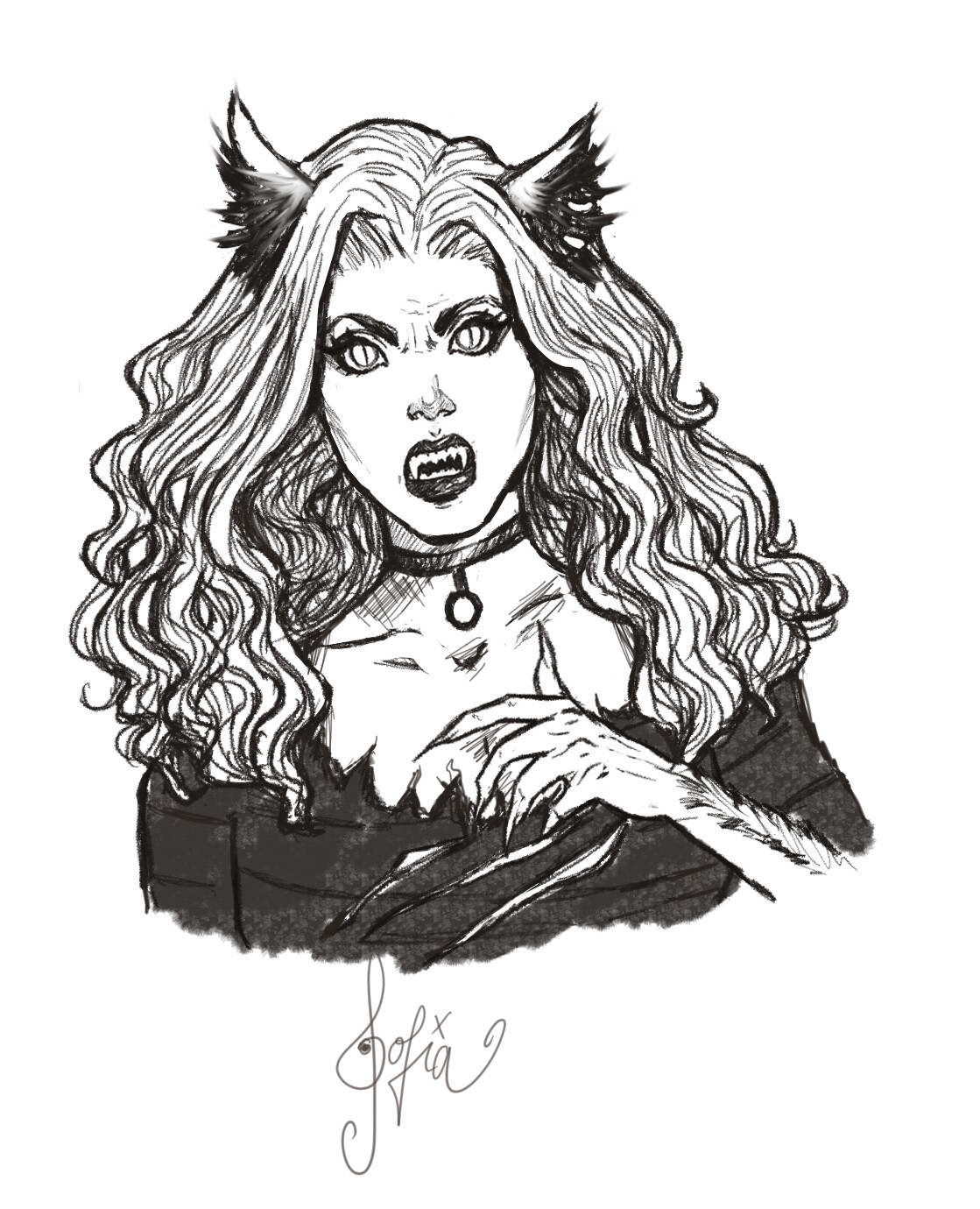 female werewolf sketches drawings