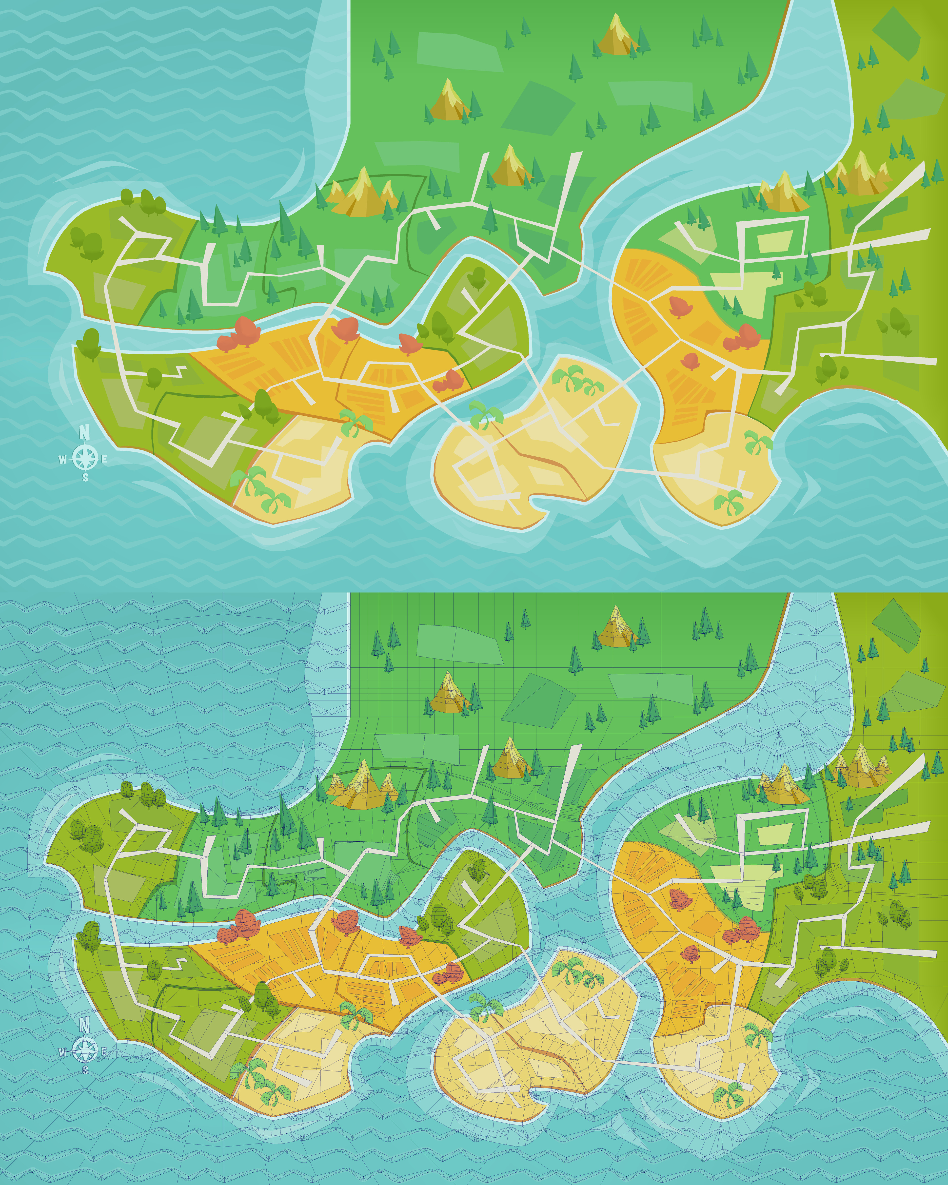 UI World Map: Unlocked state: Vert colored 3D model