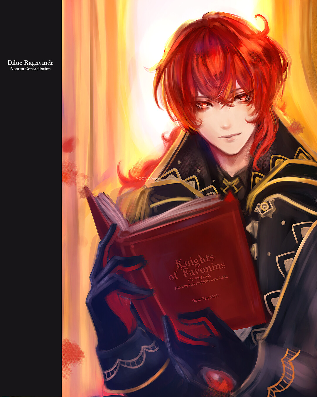 Artstation Diluc Reading A Book Character From Genshin Impact Noct Draws