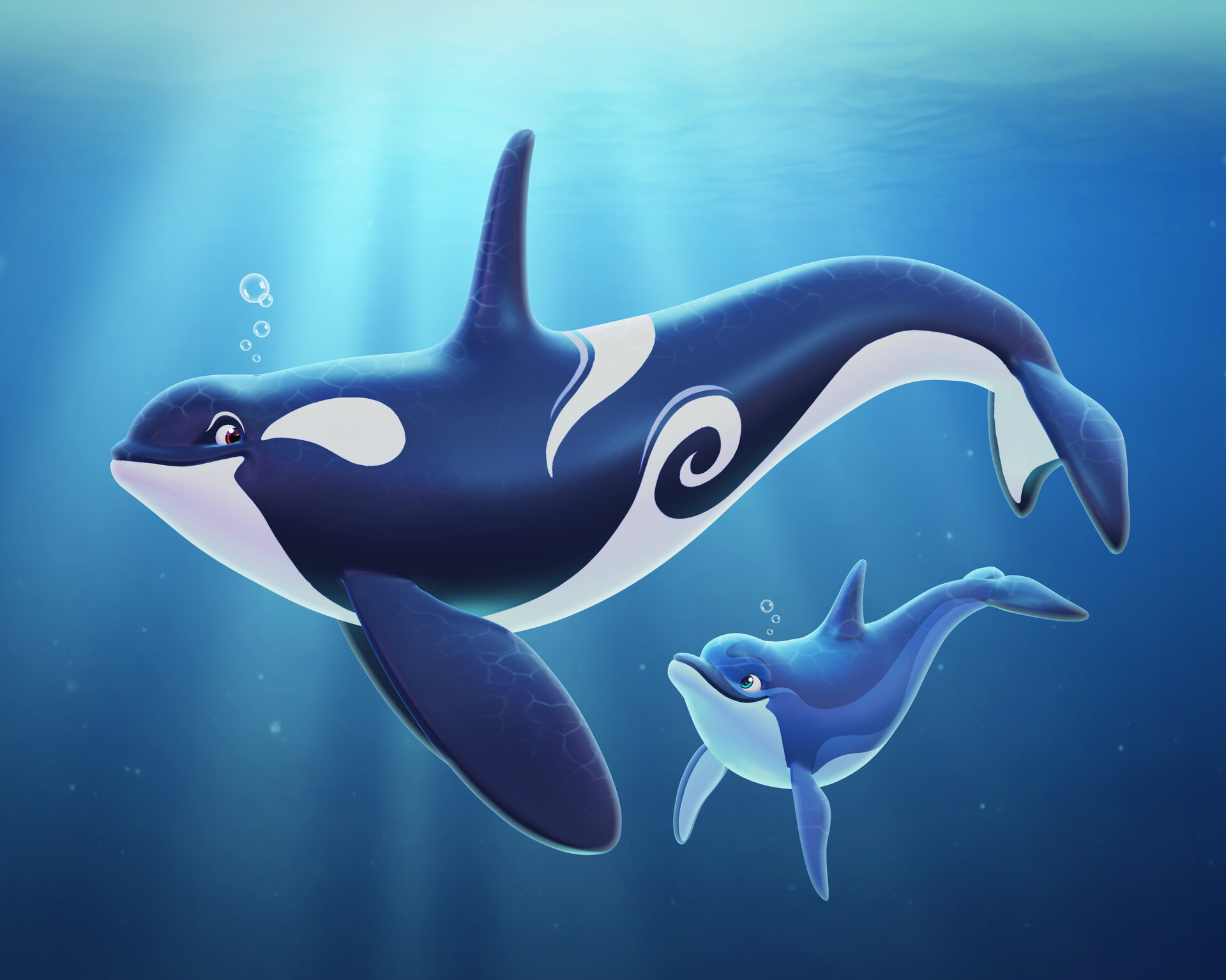 ArtStation - Orca + Little dolphin