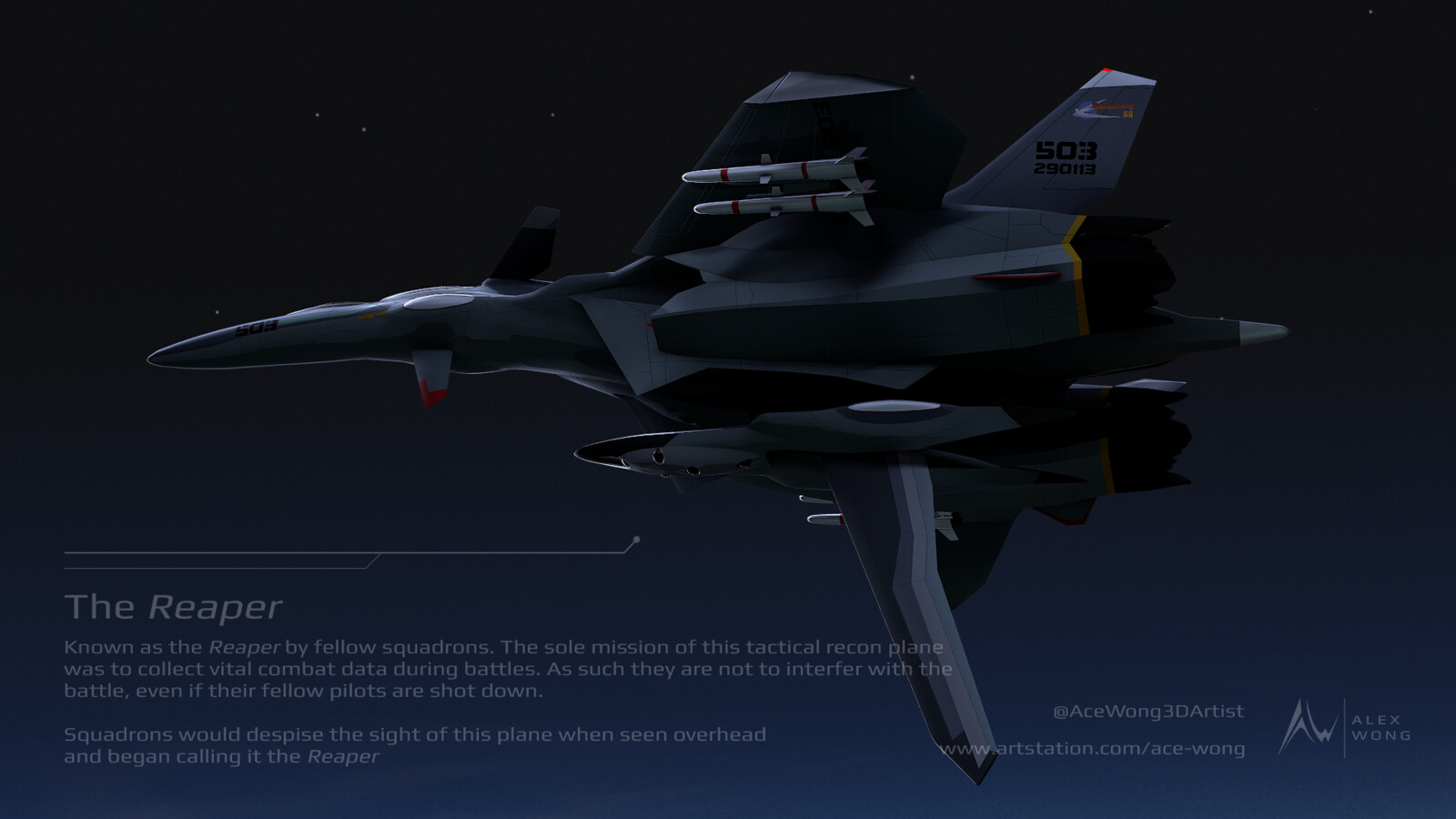 The Reaper
- I created this render shot to try and portray how fellow pilots would see the aircraft in the series