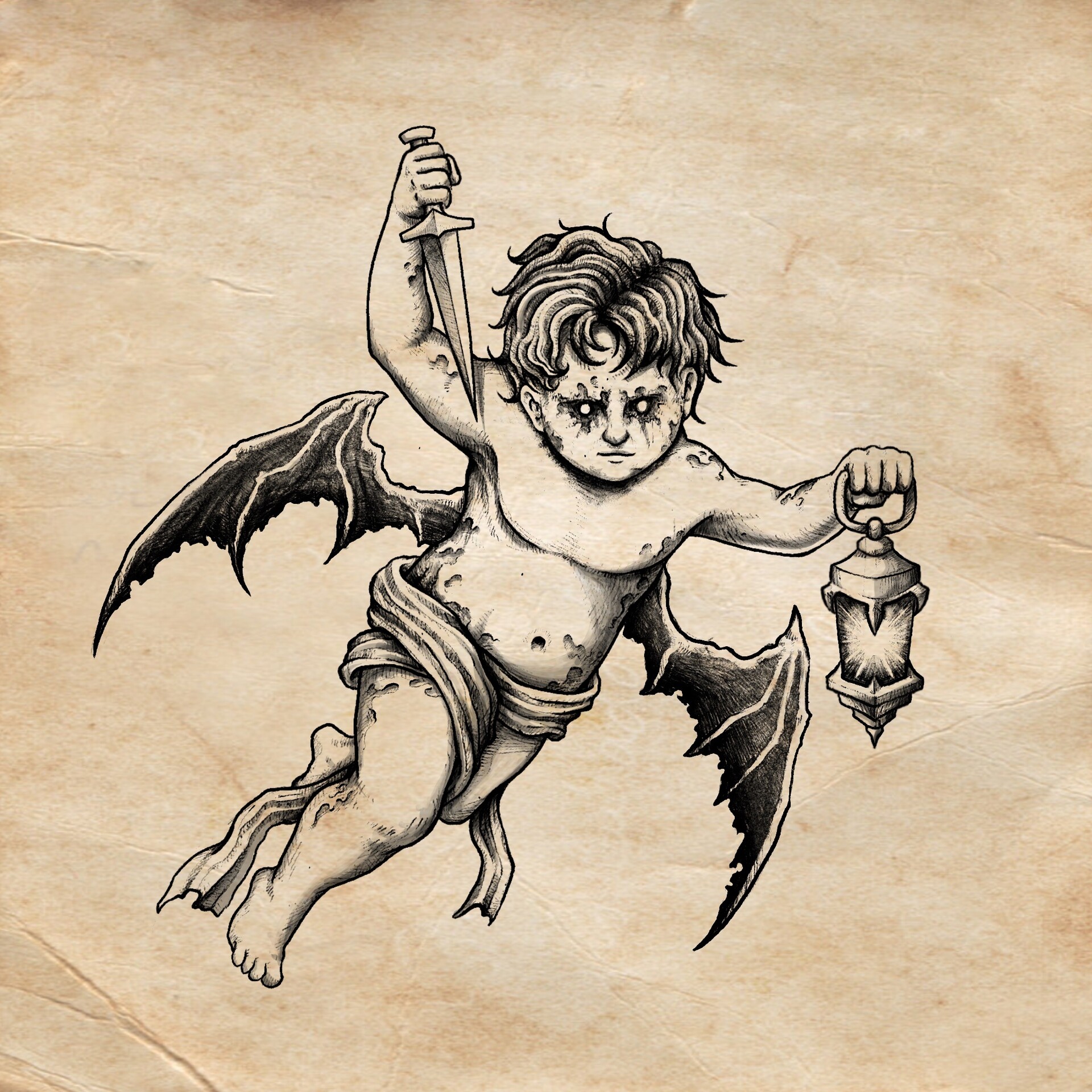 Cherub Tattoo Flash