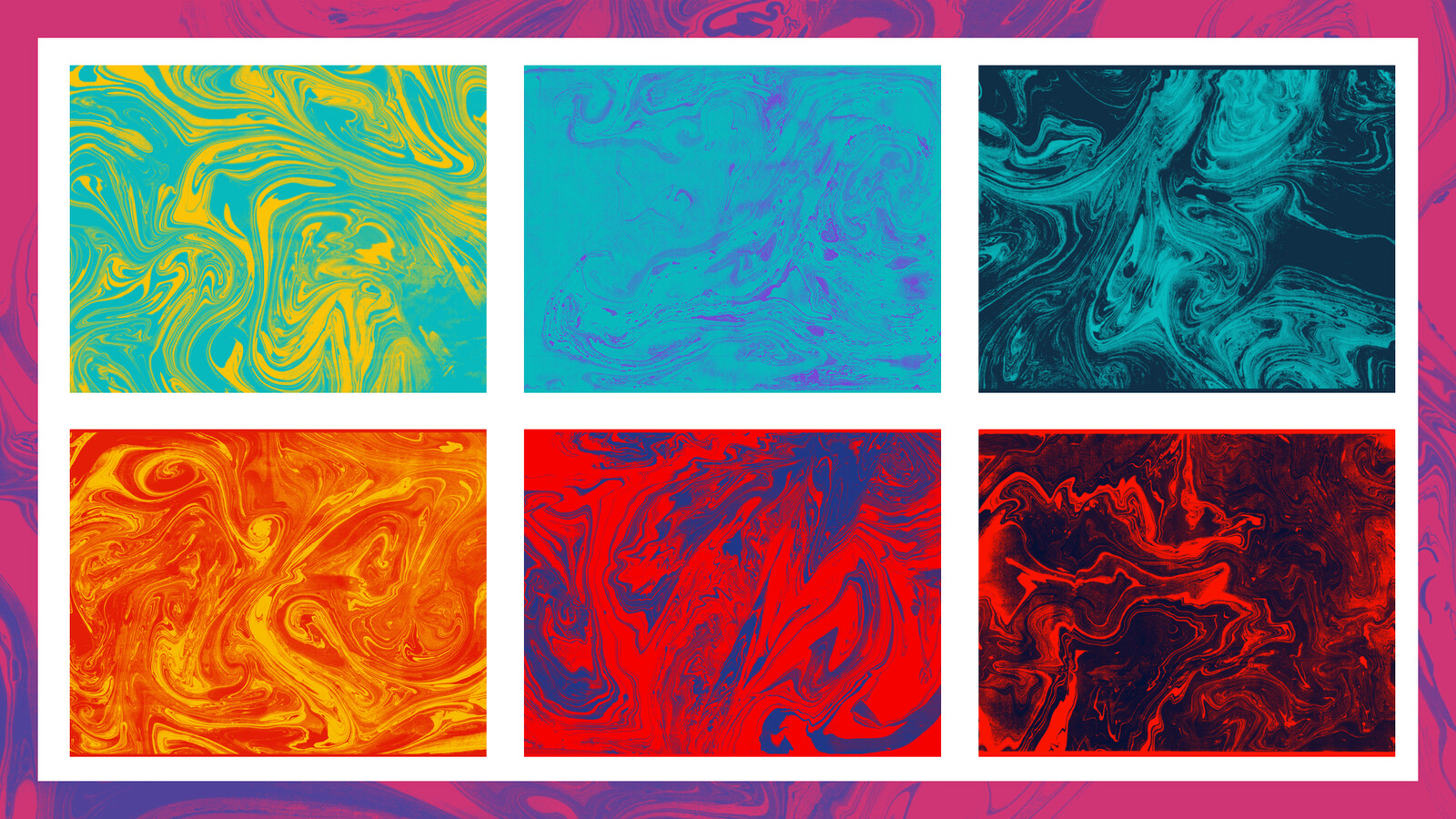 The use of paper marbling represents the texture and movement of lava.