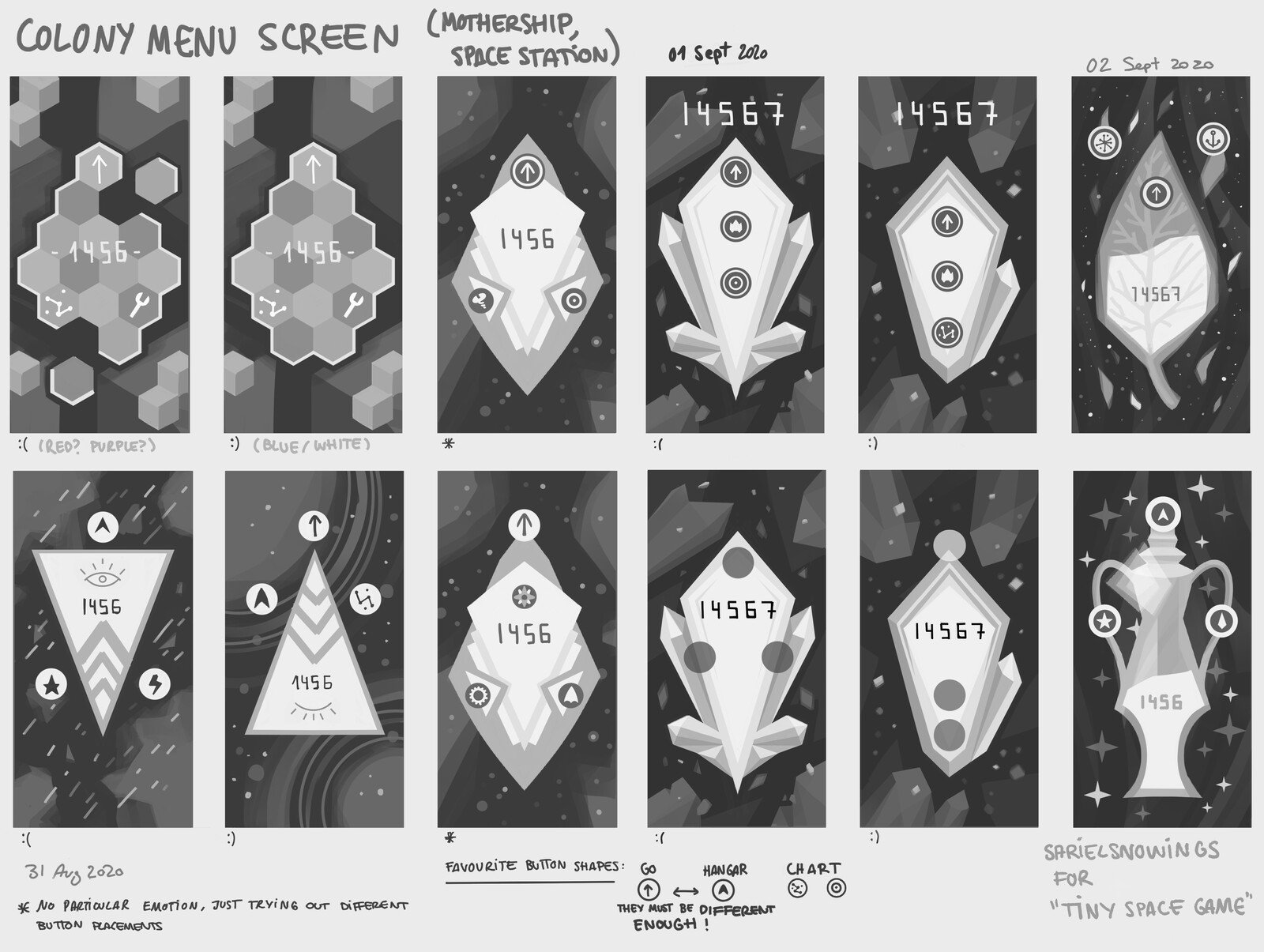 Concepts for menu screen (“the Colony”)