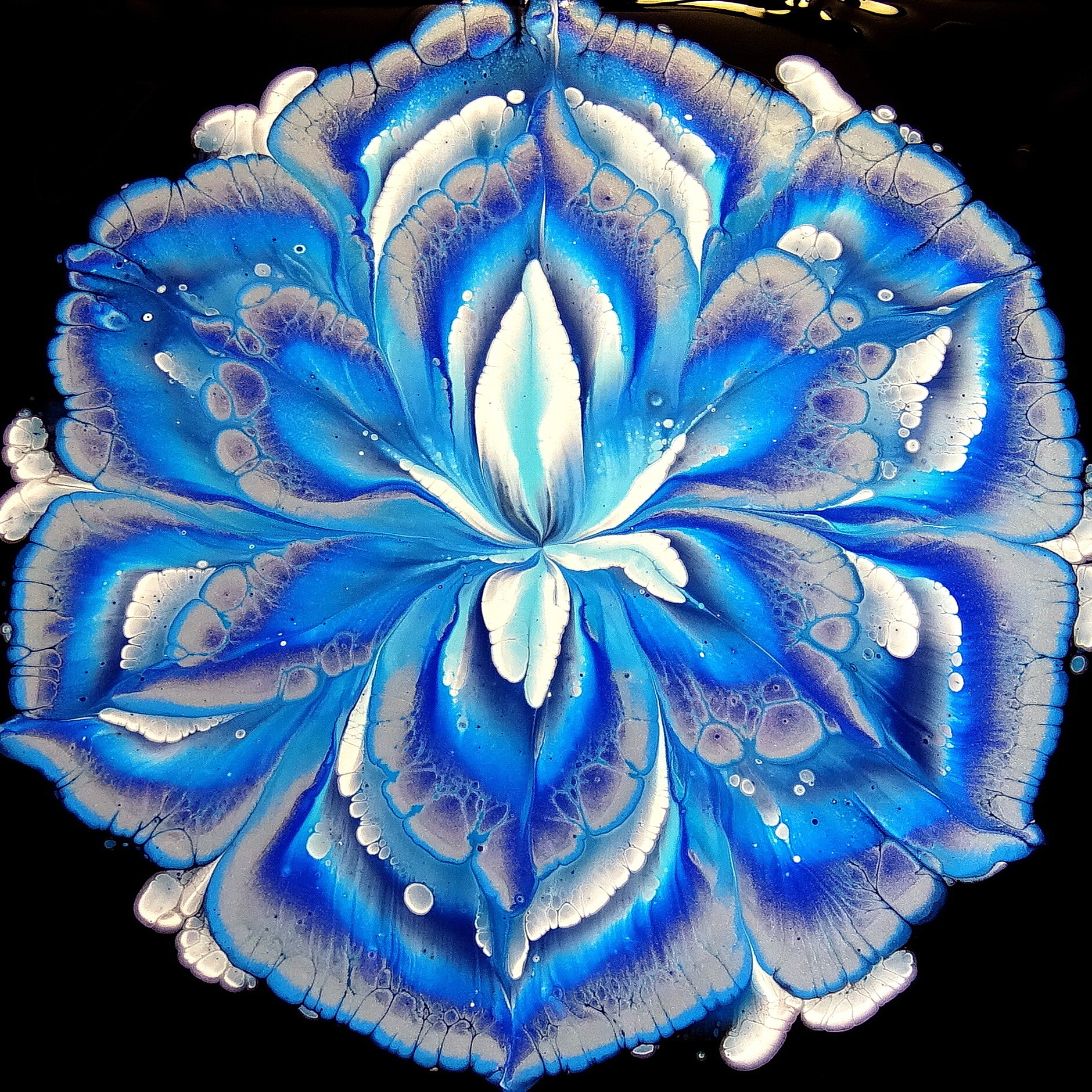 Fiona Art Acrylic pour over a GLASS Reverse FLOWER dip with paper