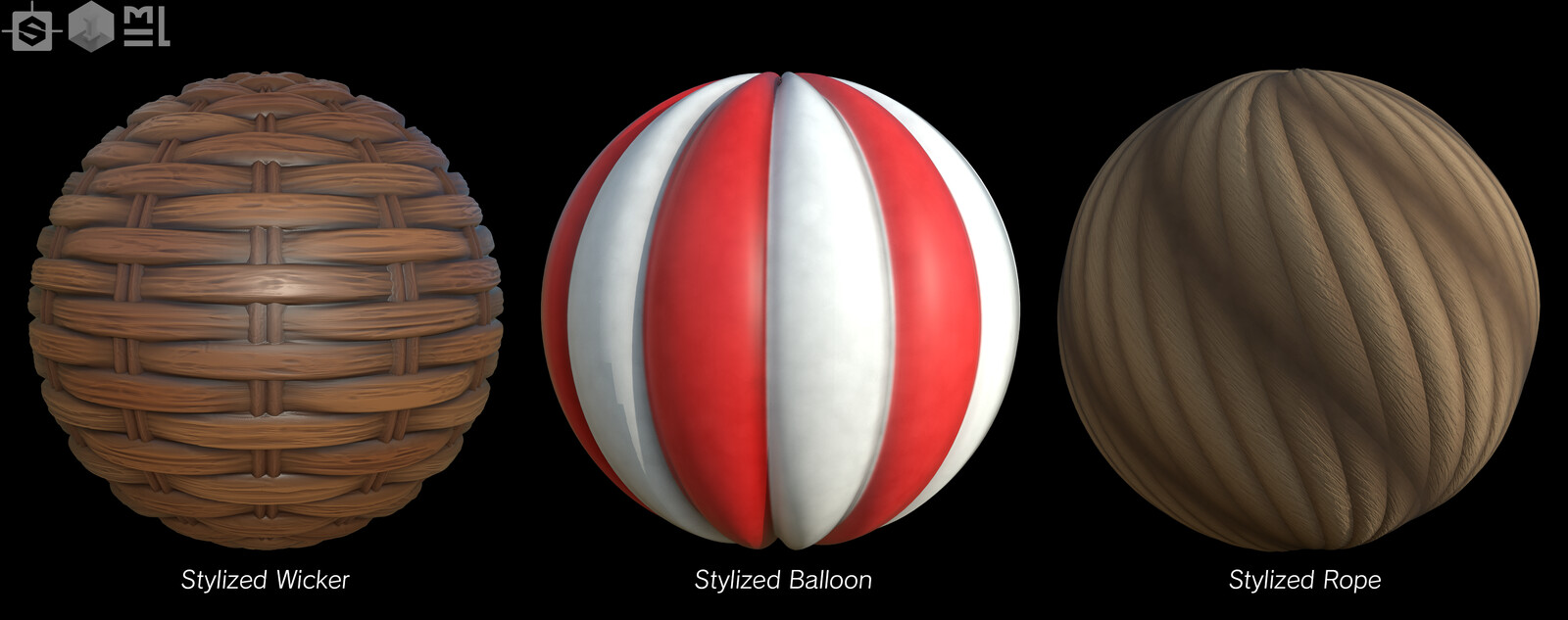 The three main materials I made for the project. As they were for a relatively static prop material-speaking, I didn't implement any sort of controls. The style was slightly cartoon/stylized, which is why the proportions aren't exactly true-to-life.