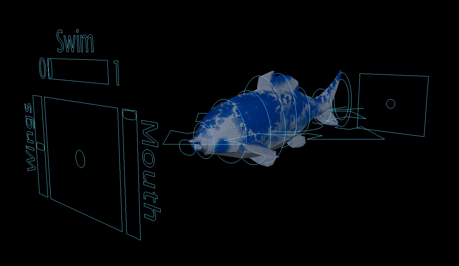 Image of the animation rig created for my koi fish model.