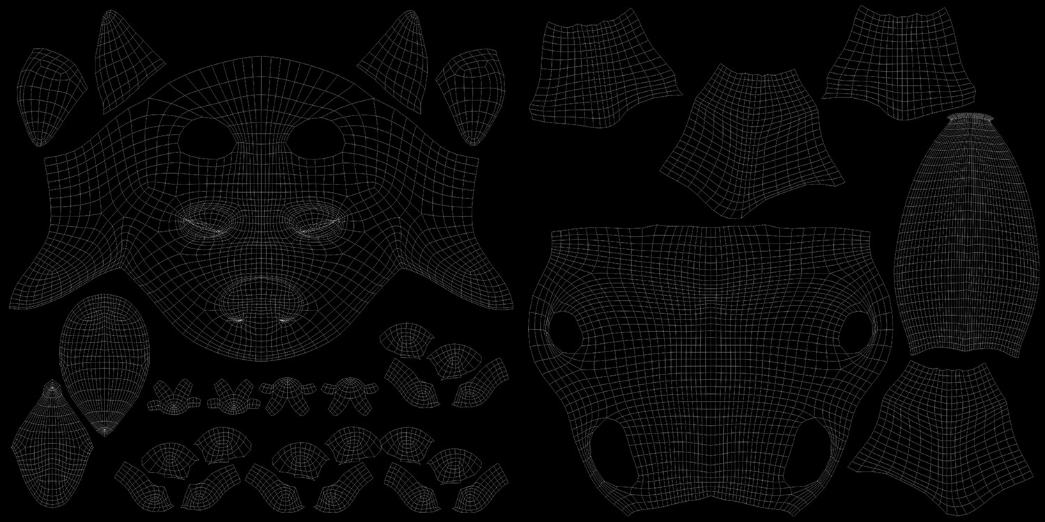 The two UDIM UV maps of the canine model.