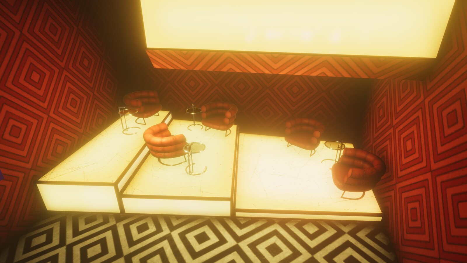 I put Eileen Gray's furniture on the bright platforms to tie together this 1920's styled room with the disco aesthetic in the rest of the club.