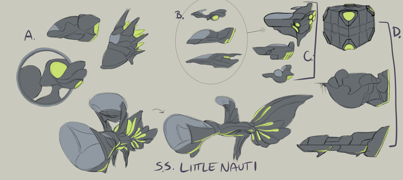 Early concept sketches for spacecraft