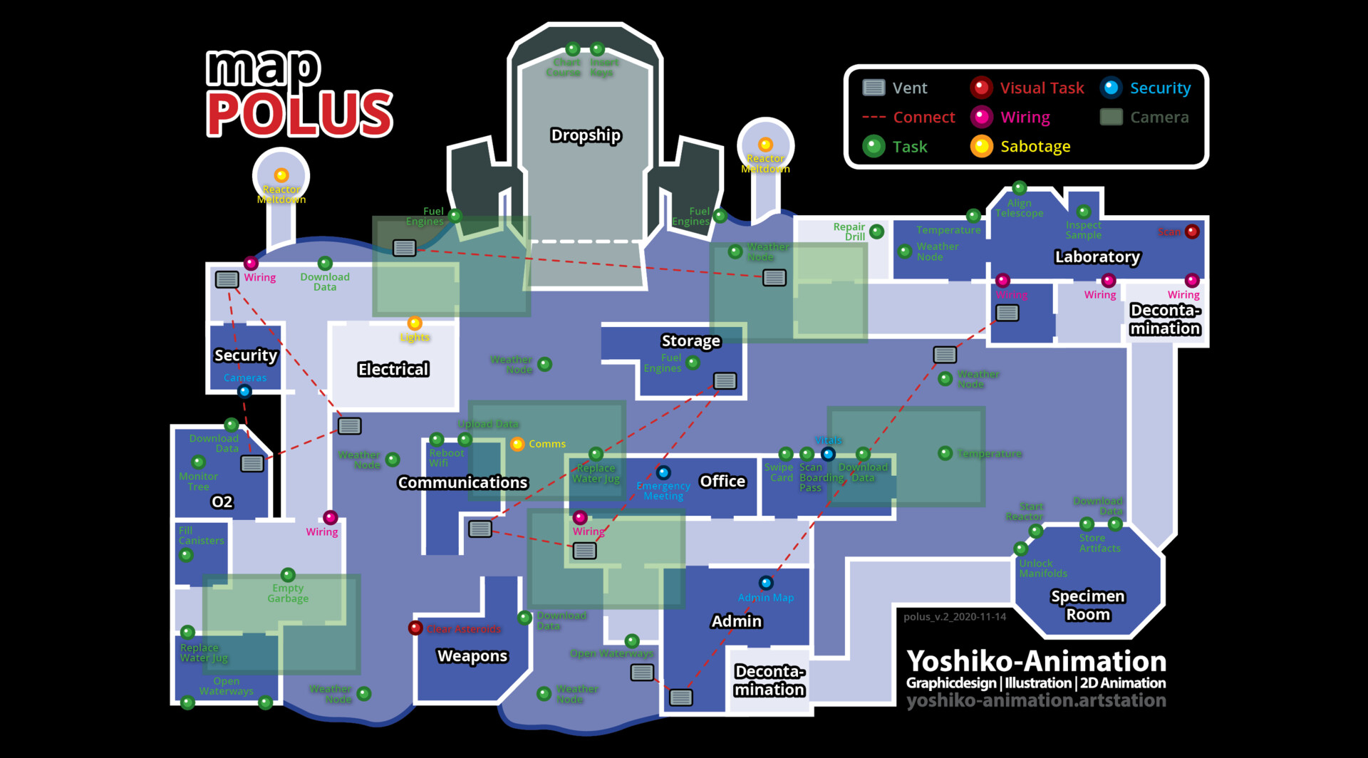 Yoshiko Animation - Among Us Maps (Skeld, Polus & Mira HQ): Location