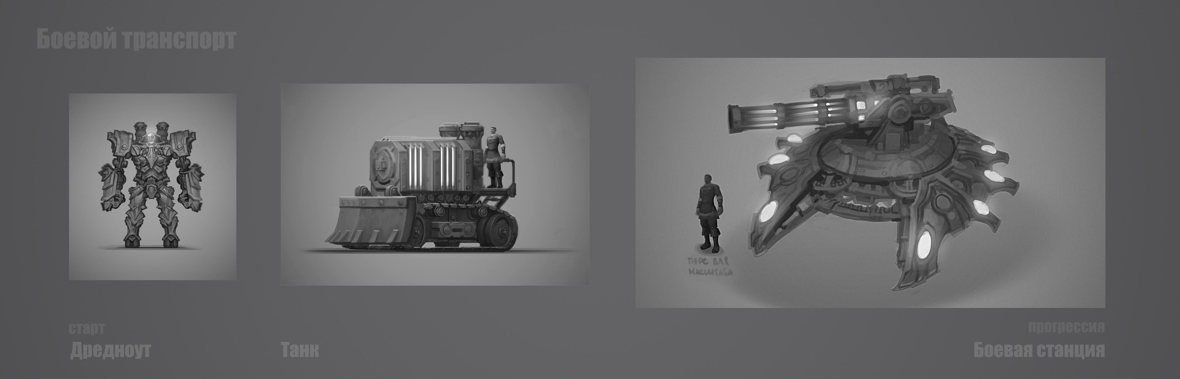 The concept of vehicles for PvP and their levels, initial, medium, maximum.