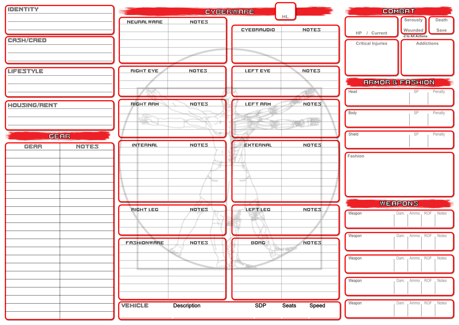 J Le Rossignol Cyberpunk Red Character sheet